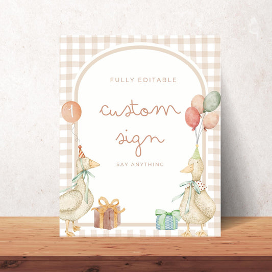 One Silly Goose Birthday Editable Custom Sign Goose Theme 1st Birthday Sign Silly Goose First Birthday Table Sign Nursery Rhyme party dec