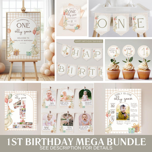 One Silly Goose Birthday Invite Goose First Birthday Party Decor One Silly Goose 1st Birthday Bundle Goose Theme Party Goose Birthday Decor