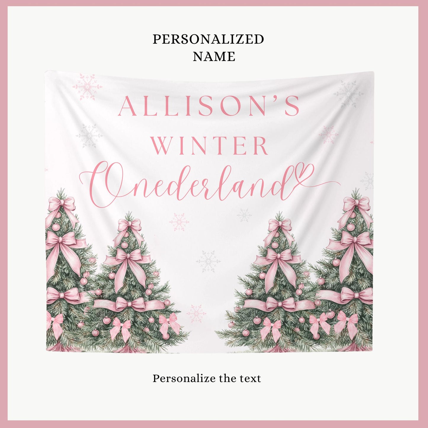 Winter Onederland Birthday Personalized Banner 1st Birthday Winter Wonderland Party Decor Photo Backdrop Winter Custom Pink First Birthday