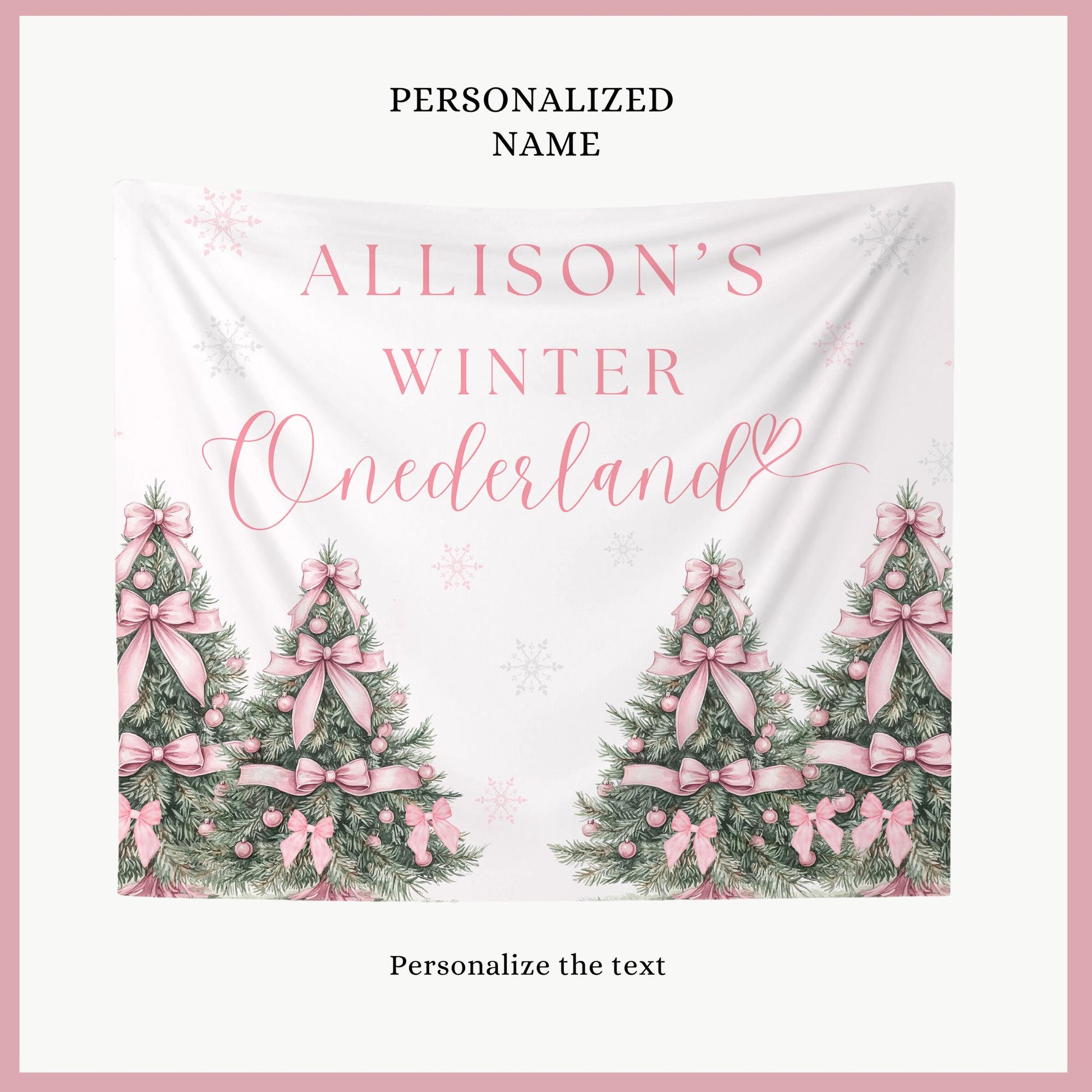 Winter Onederland Birthday Personalized Banner 1st Birthday Winter Wonderland Party Decor Photo Backdrop Winter Custom Pink First Birthday
