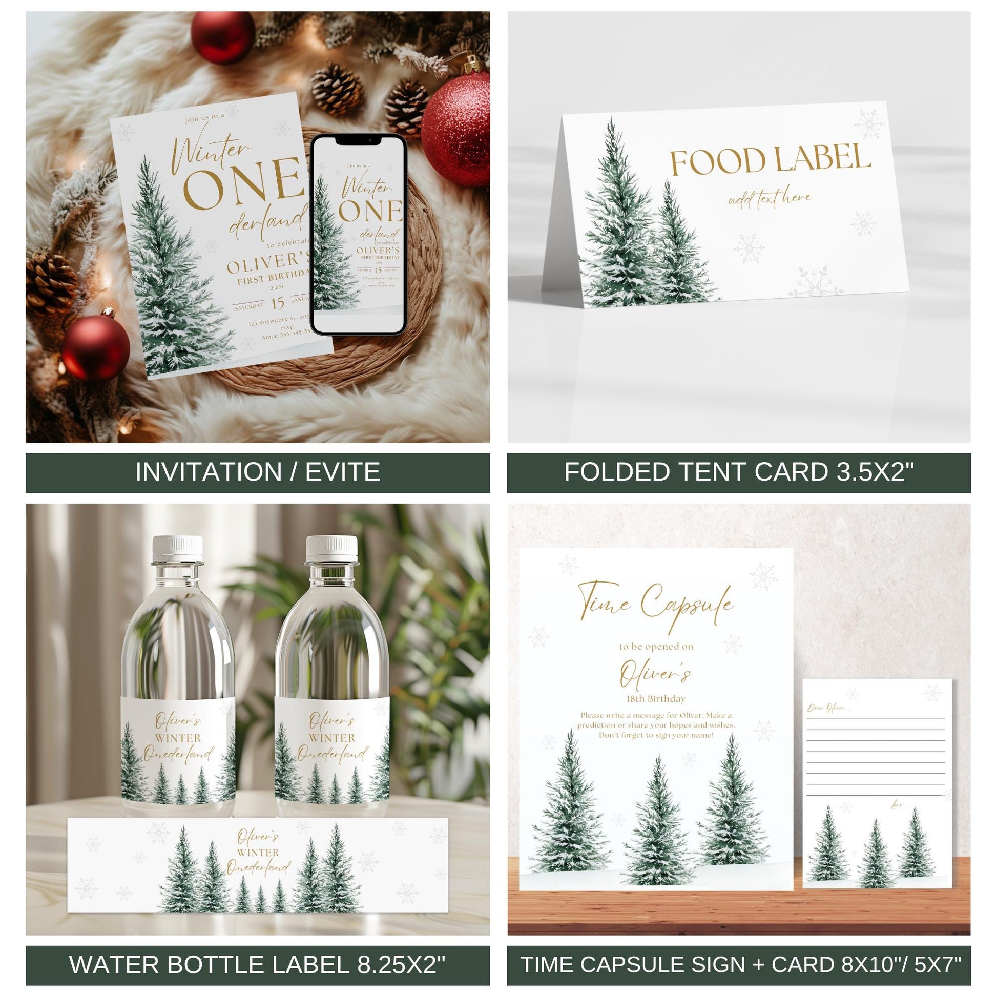 Magical Winter ONEderland 1st Birthday Bundle - High Chair Banner - Winter Forest Decor - Editable Template