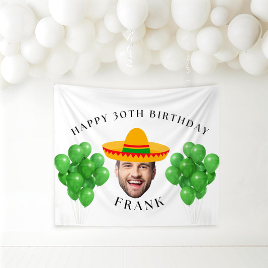 Custom Face Birthday Banner with Photo Fiesta Birthday Sign Big Head Funny Birthday Decor 30th Birthday Banner with Name Custom Face Cutout