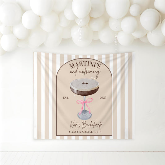 Espresso Martini Bachelorette Party Banner martini social club personalized decor sign Martini Bach Backdrop Espresso Martini with Pink Bow