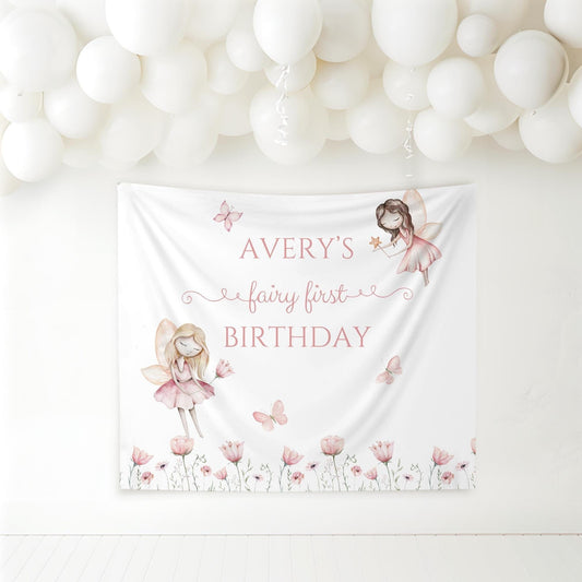 Fairy First Birthday Personalized Banner 1st Birthday Wildflower Fairy Garden Party Decor Backdrop Little Fairy turning One party sign