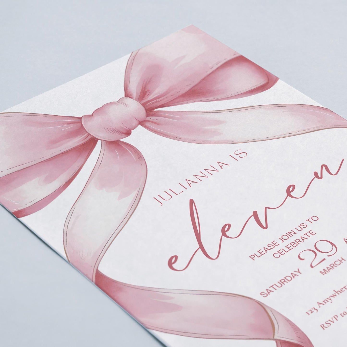 Pink Coquette Invite 11th Birthday Invitation Girl Eleventh Pink Bow Birthday Evite Tween Birthday Party Bow Party Invitation editable