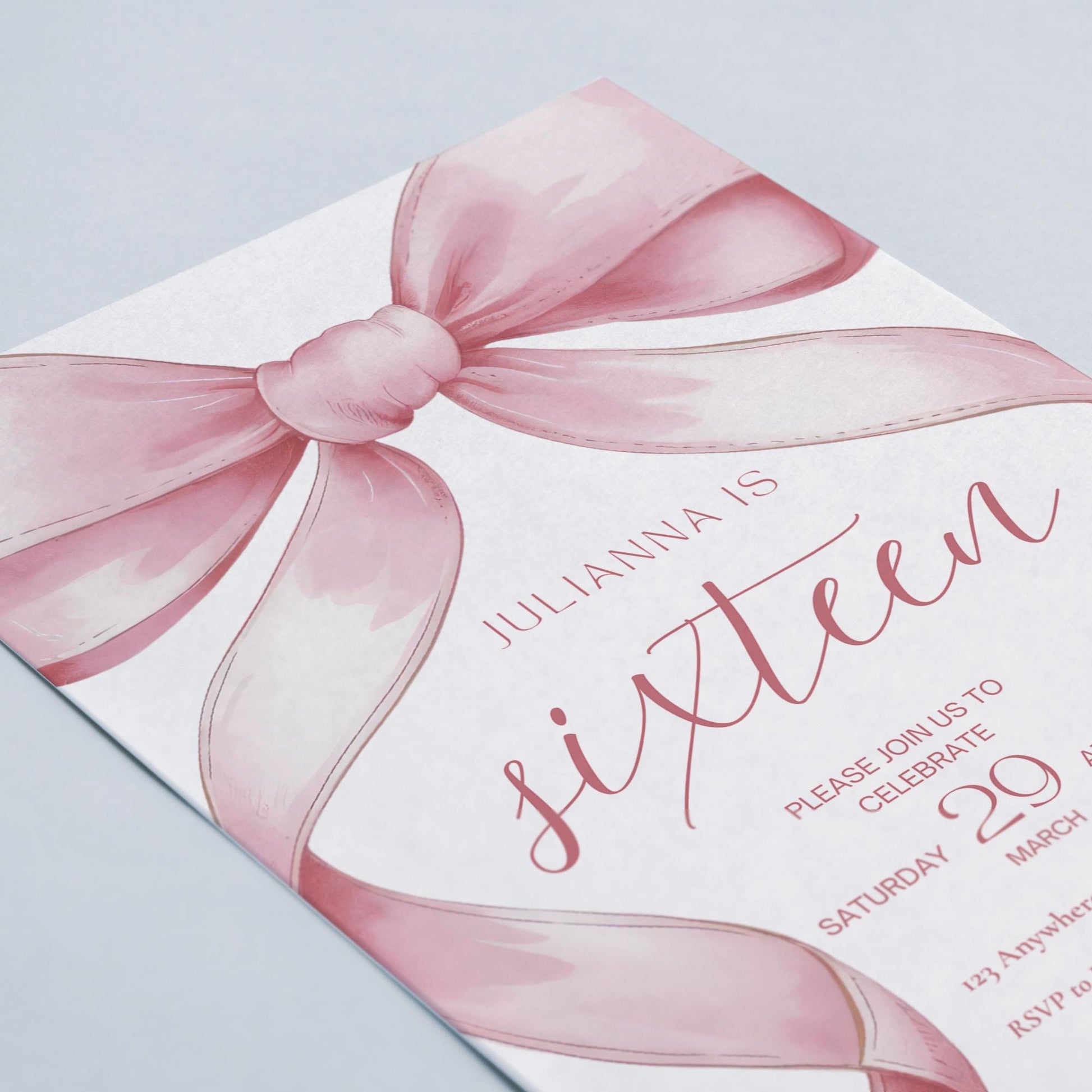 Pink Coquette Invite 16th birthday invitation 16th Birthday Invitation Girl sixteenth Pink Bow Birthday Teen Birthday Party Sweet Sixteen