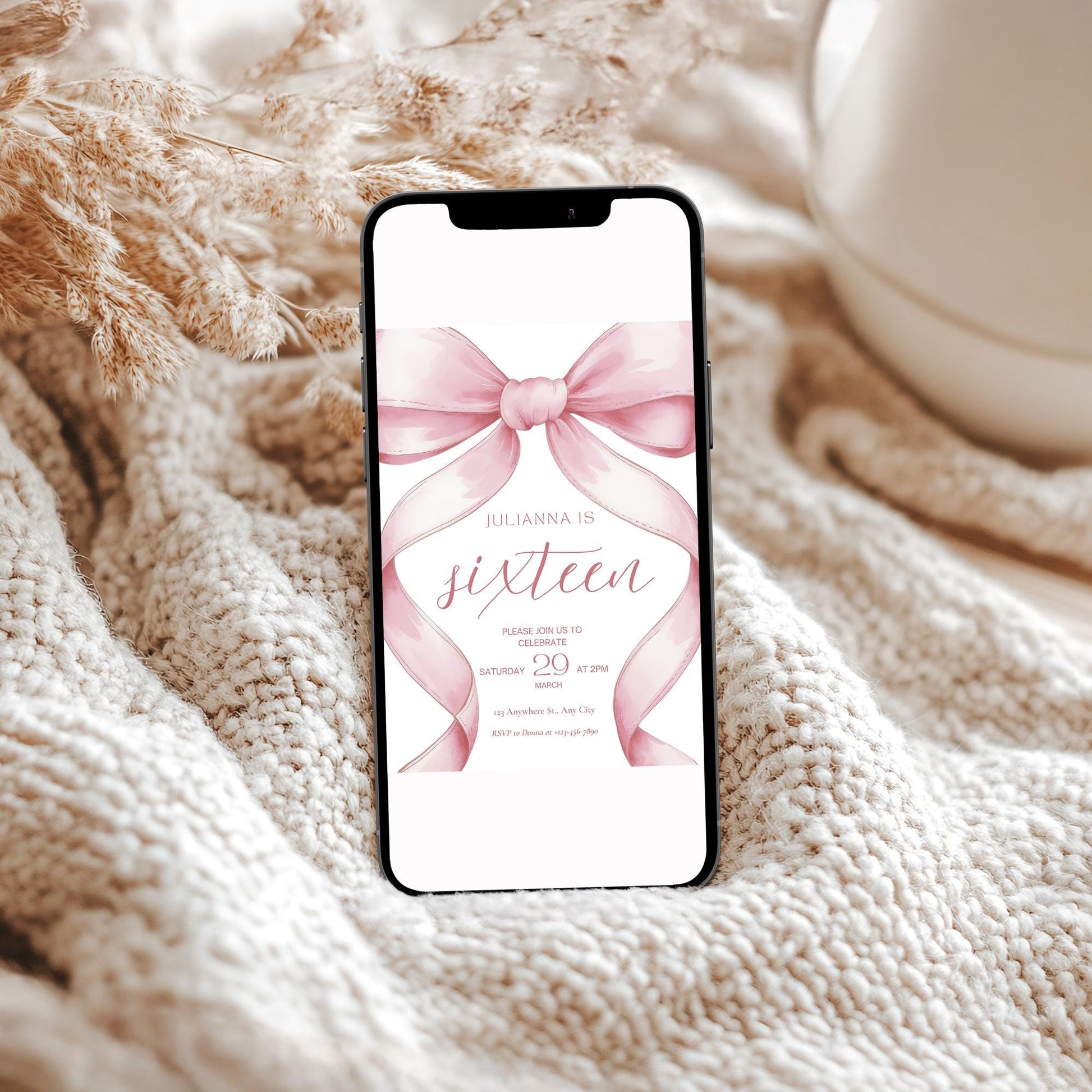 Pink Coquette Invite 16th birthday invitation 16th Birthday Invitation Girl sixteenth Pink Bow Birthday Teen Birthday Party Sweet Sixteen