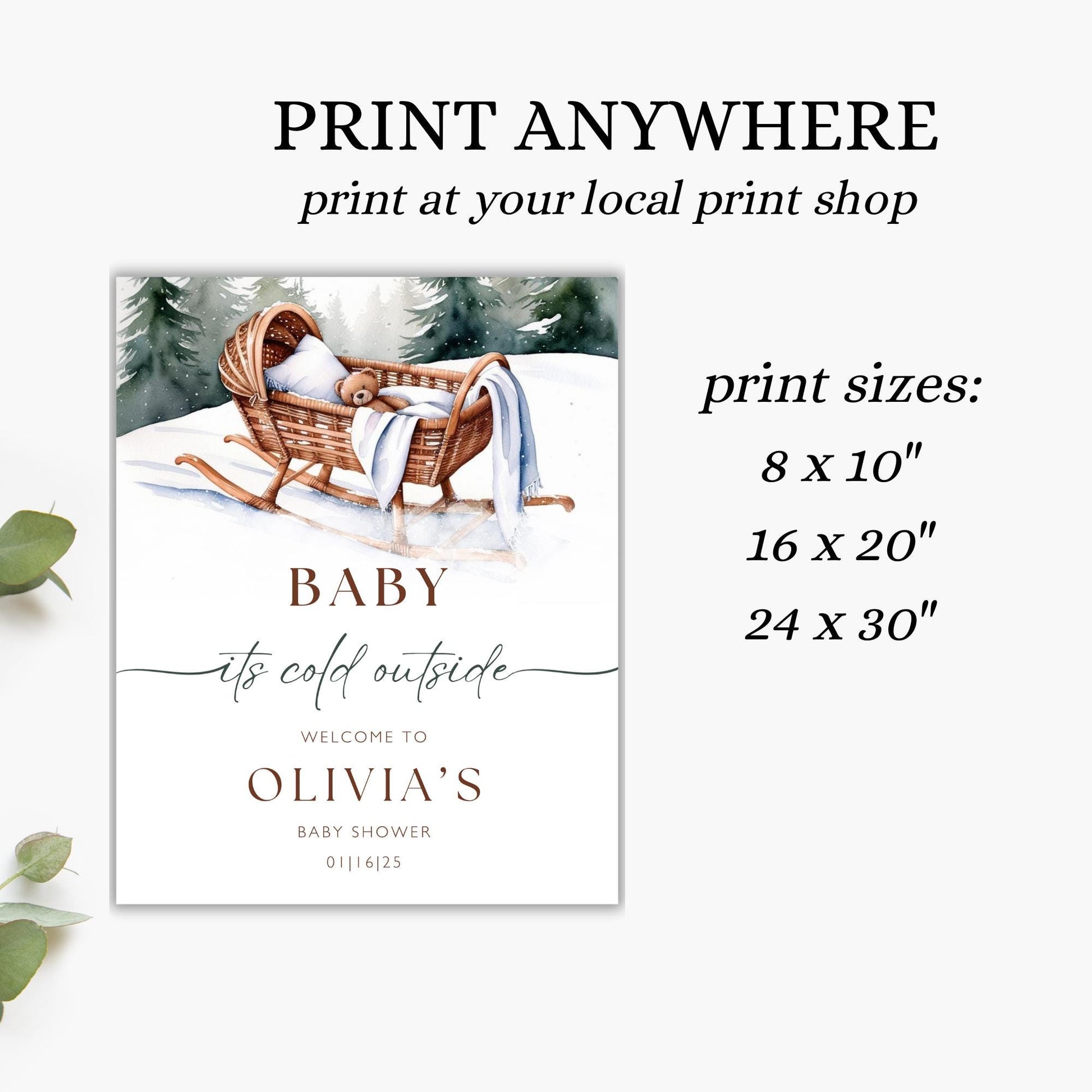 Baby its Cold Outside Baby Shower Welcome Sign Christmas Baby Shower Poster Winter Wonderland Baby Shower Sign Winter Teddy Bear