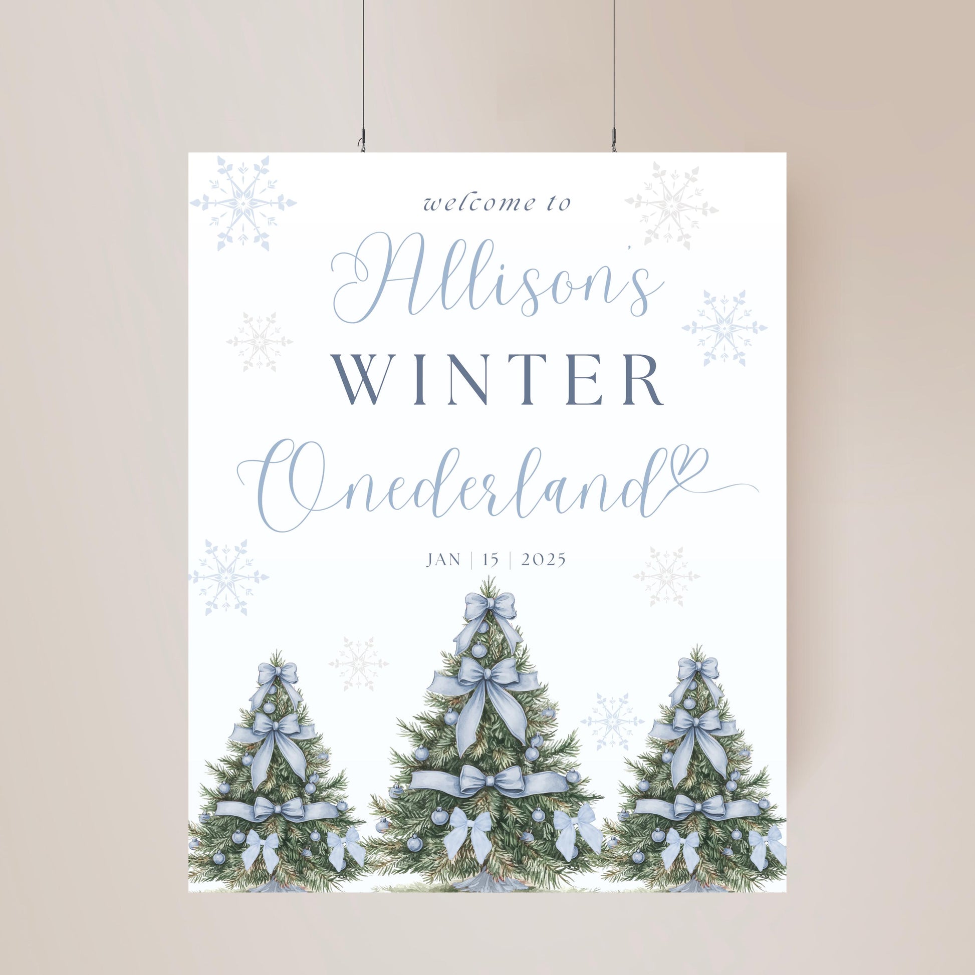 Winter Onederland First Birthday Welcome Sign - Printable Snowy Decor - Perfect for Boys and Girls