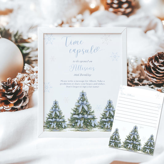 Winter Onederland Time Capsule Sign Editable Time Capsule Sign Blue Bow Snowflake Birthday Sign Winter Wonderland first Birthday sign