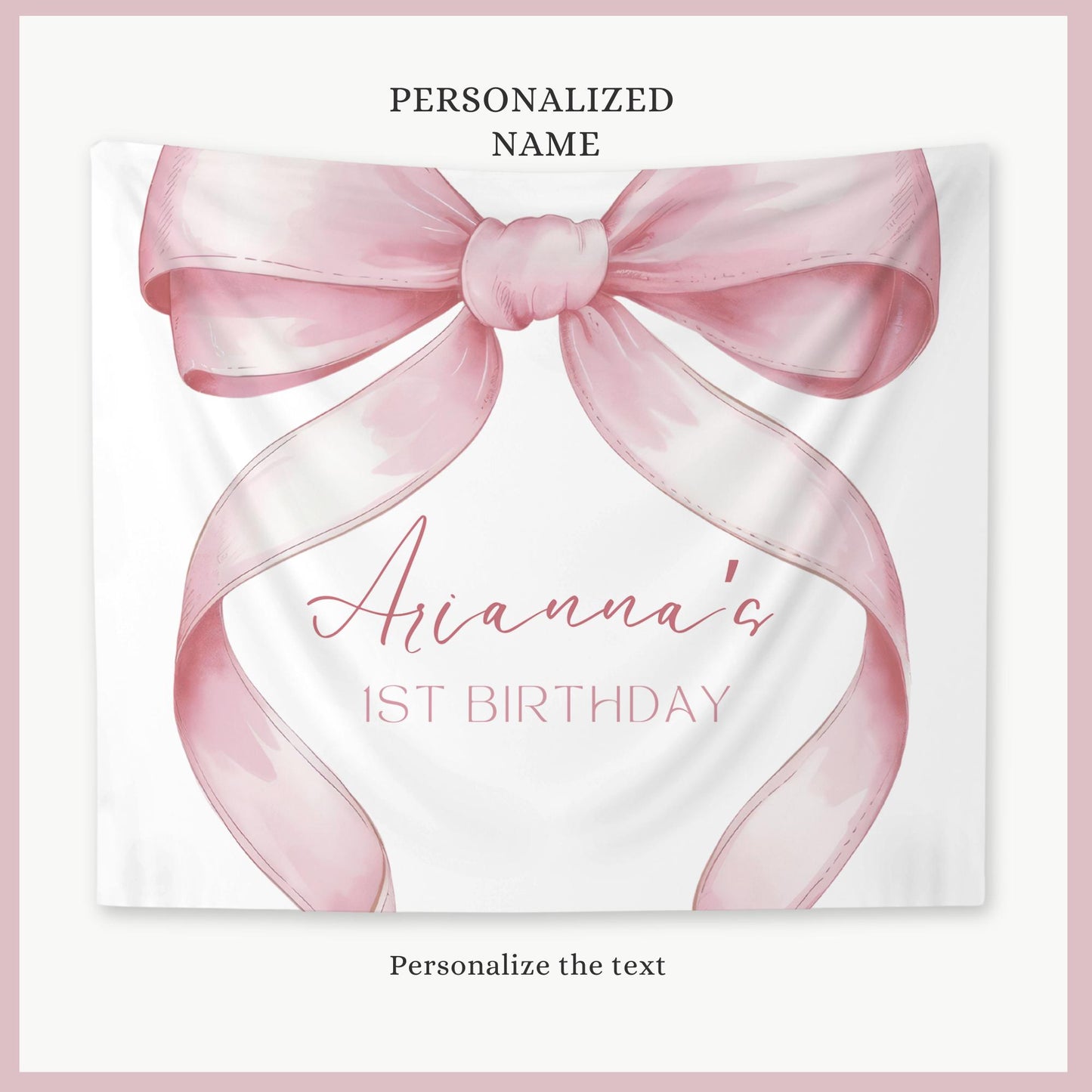 Pink Bow Birthday Personalized Banner 1st Birthday Pink Coquette Party Decor Photo Backdrop Ribbon Custom Banner First Birthday Ideas