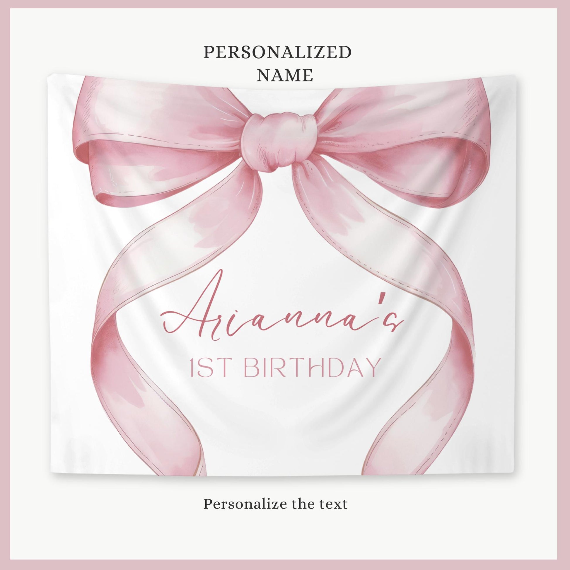 Pink Bow Birthday Personalized Banner 1st Birthday Pink Coquette Party Decor Photo Backdrop Ribbon Custom Banner First Birthday Ideas