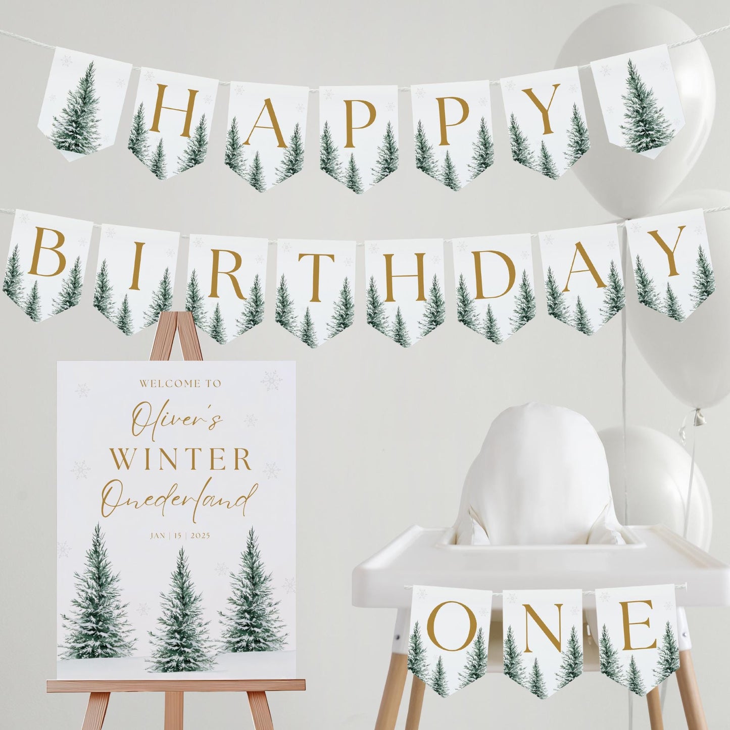 Winter Onederland Happy Birthday Banner Winter Birthday Banner Deer Birthday Snowflake Themed Decor Onederland decor Winter Wonderland Sign
