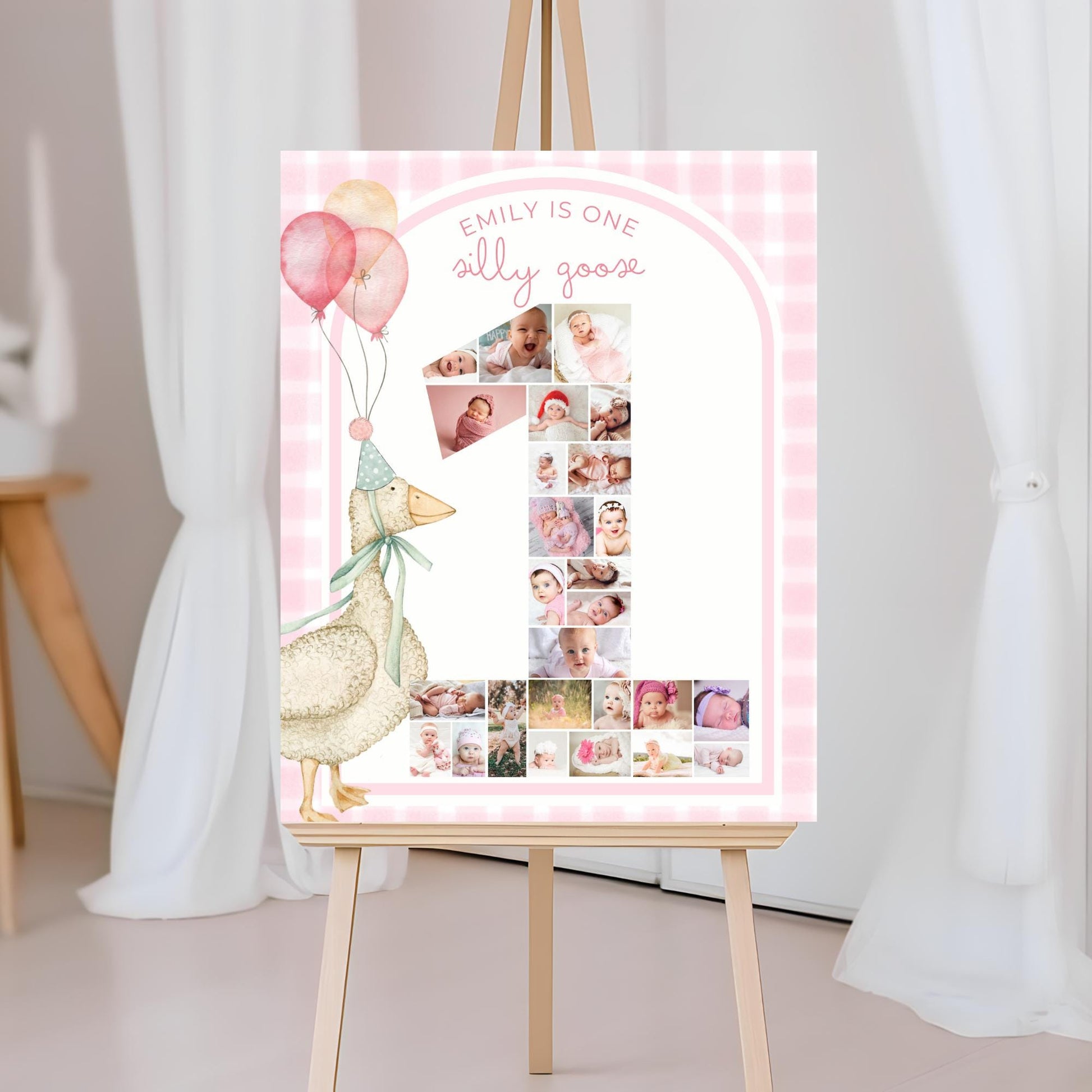 One Silly Goose Birthday Sign Photo Collage Editable Silly Goose Party Monthly Banner 1st Birthday Photo Banner Milestone photo sign