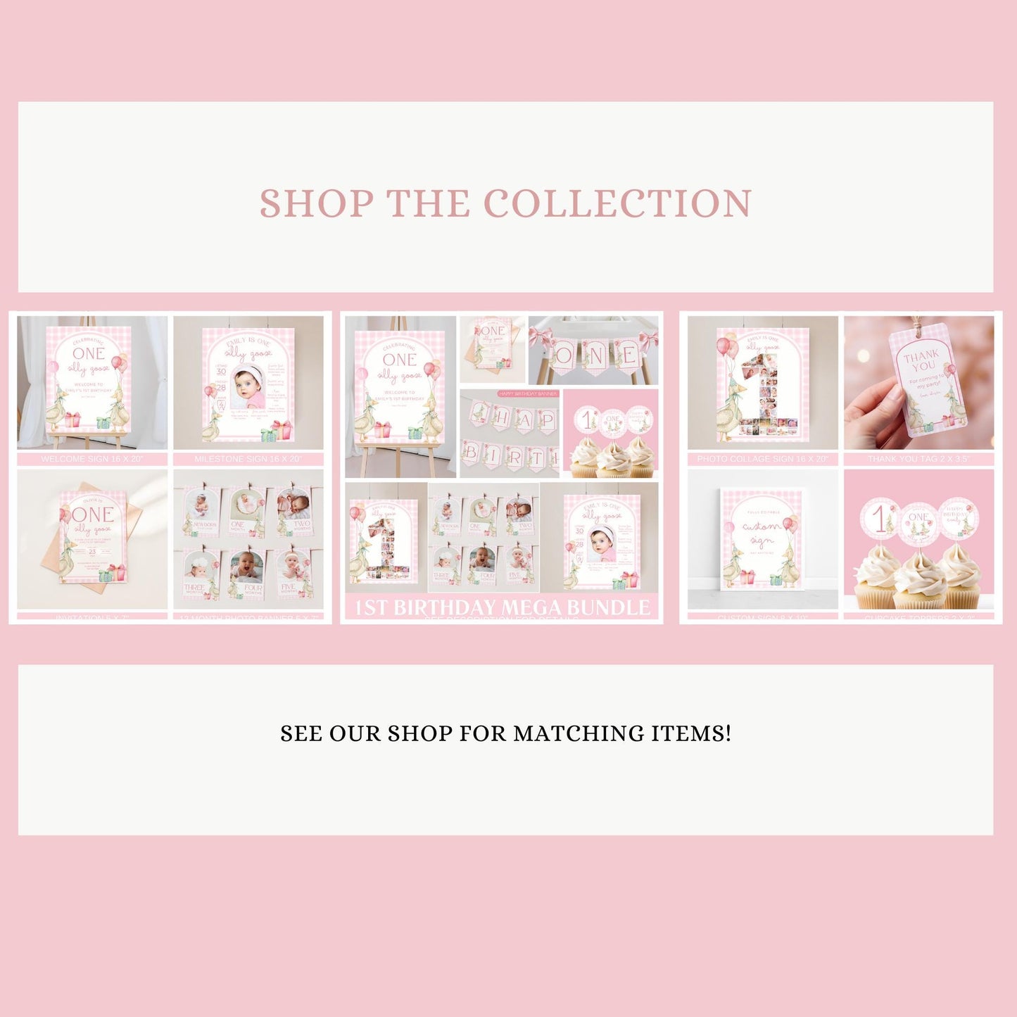 One Silly Goose Birthday High Chair Banner Goose 1st Birthday Pink Gingham Birthday decor Silly Little Goose Birthday Sign Cake Smash