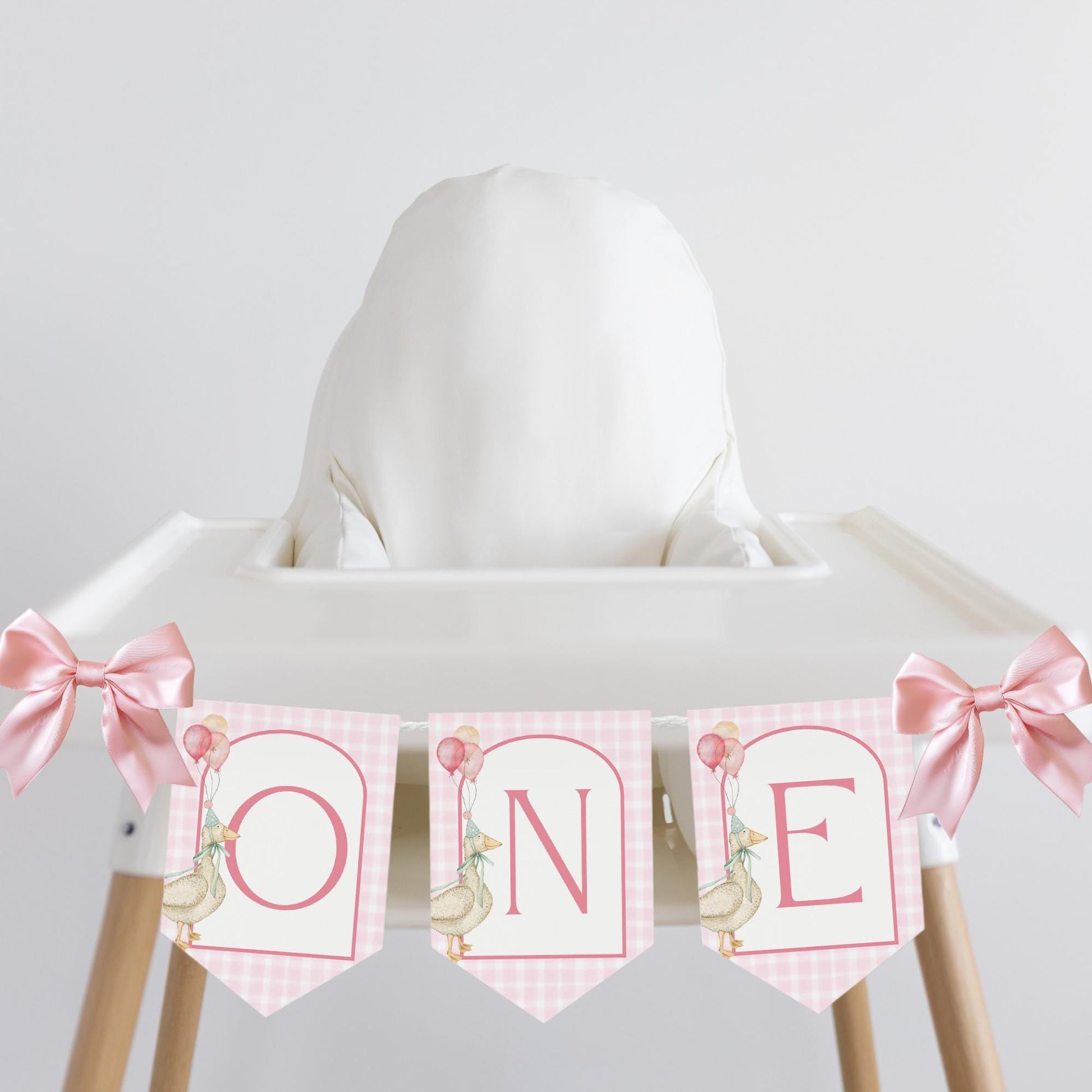 One Silly Goose Birthday High Chair Banner Goose 1st Birthday Pink Gingham Birthday decor Silly Little Goose Birthday Sign Cake Smash