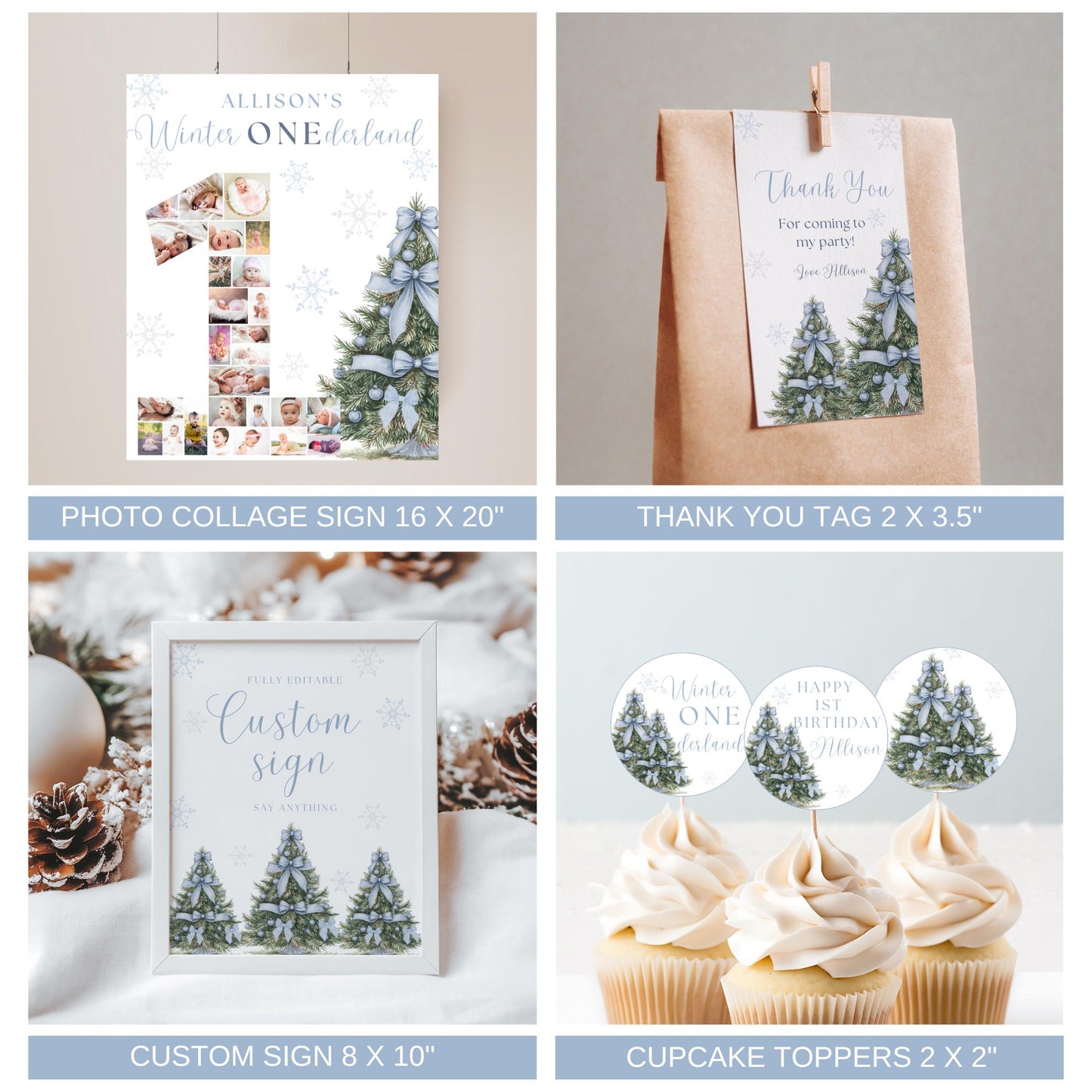 Winter ONEderland Birthday Party Bundle - Snowflake Invitation - Editable Templates - First Birthday Decor