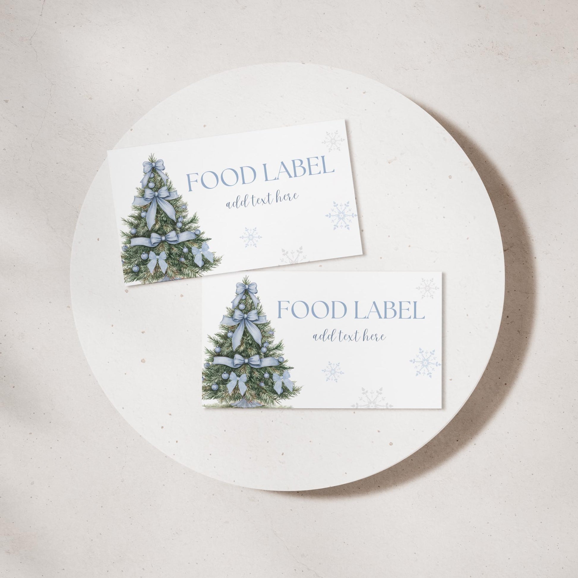 Winter ONEderland Food Label Winter Wonderland Label Printable Holiday Table Sign Snowflake Birthday Tent card Blue Bow Baby Shower