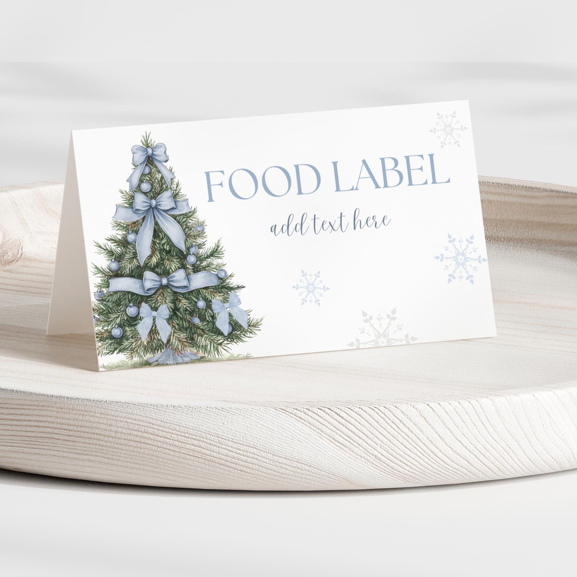 Winter ONEderland Food Label Winter Wonderland Label Printable Holiday Table Sign Snowflake Birthday Tent card Blue Bow Baby Shower