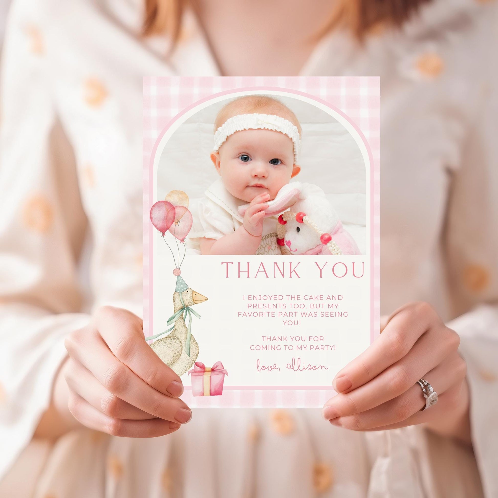 One Silly Goose Birthday Thank you Card 1st Birthday Goose themed First Birthday Favor Tags Editable Template One Lucky Duck party