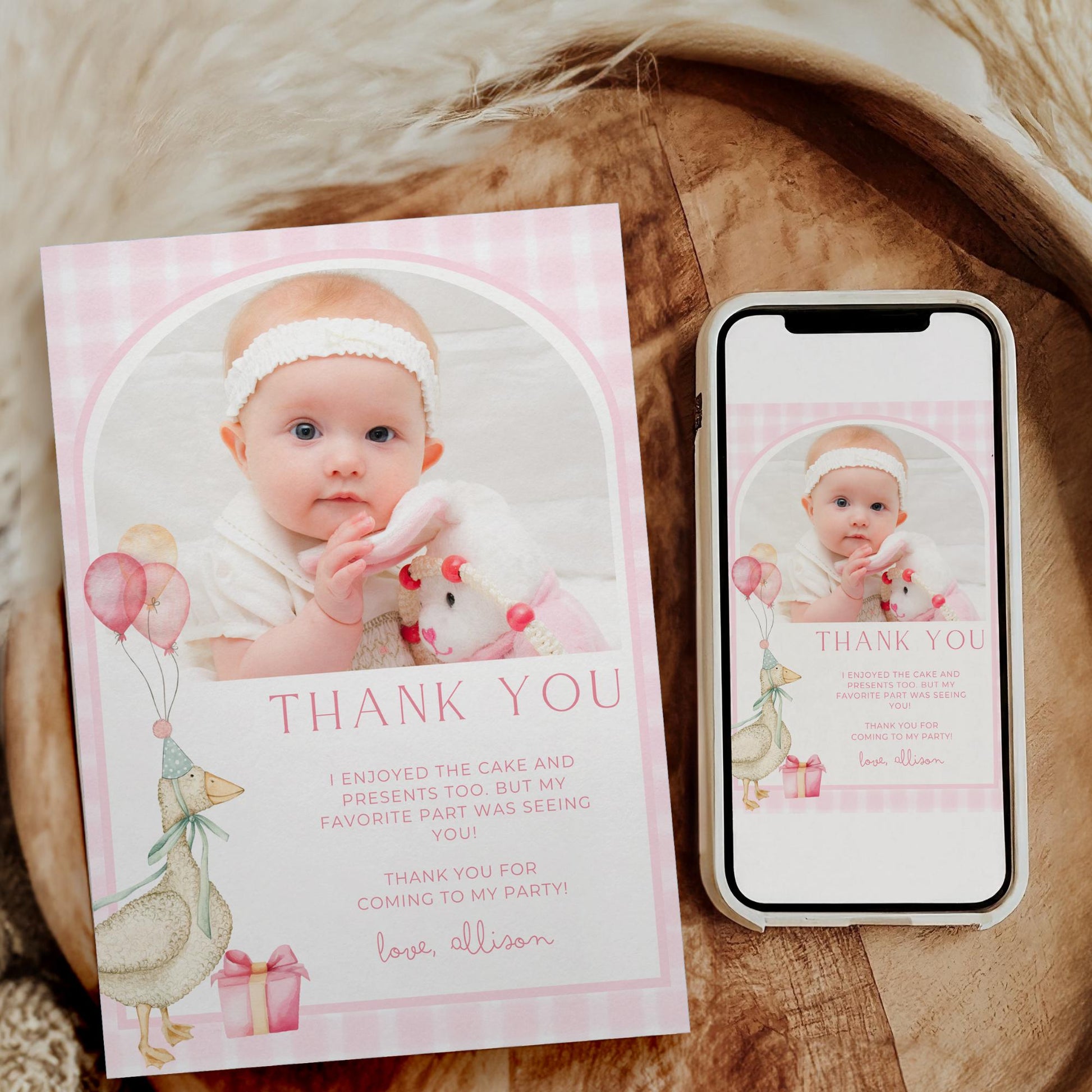 One Silly Goose Birthday Thank you Card 1st Birthday Goose themed First Birthday Favor Tags Editable Template One Lucky Duck party