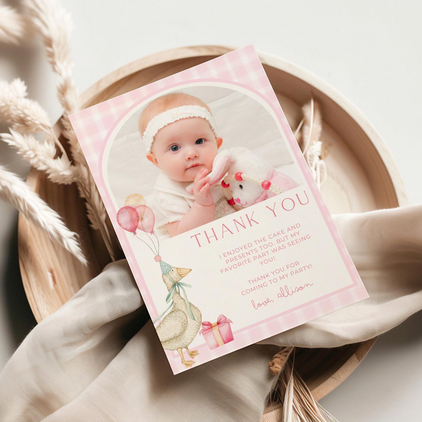 One Silly Goose Birthday Thank you Card 1st Birthday Goose themed First Birthday Favor Tags Editable Template One Lucky Duck party