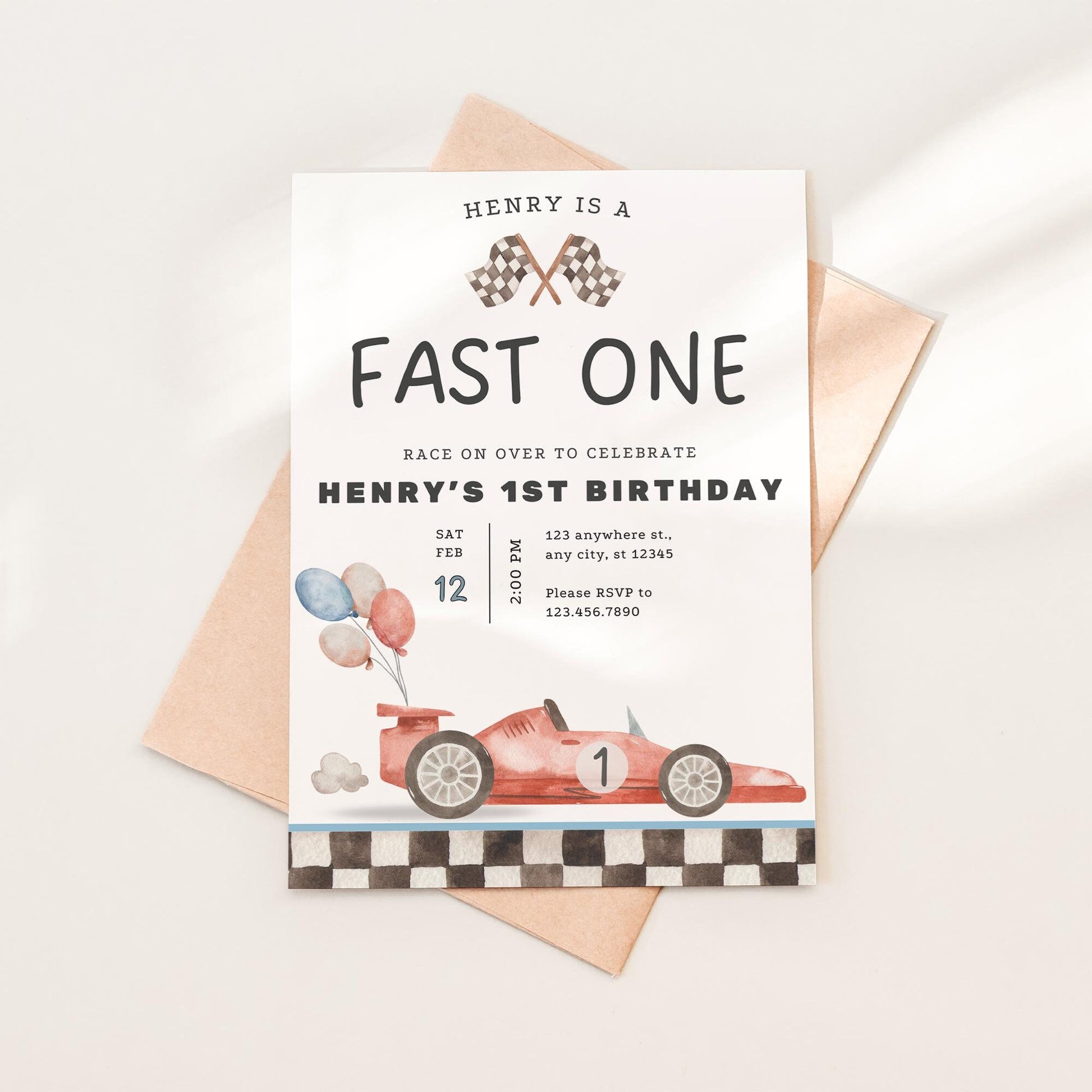 Fast One Birthday Invitation Racecar First Birthday Invite Fast One Birthday Decor First Birthday Invite Boy Car Racing Car Birthday