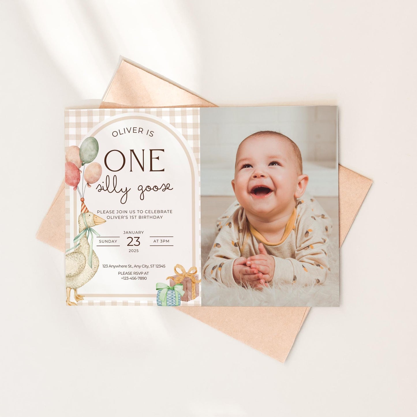 One Silly Goose Birthday Invite Gender Neutral First Birthday 1st Birthday Silly Goose Decor Editable  Invitation Nursery Rhyme Birthday