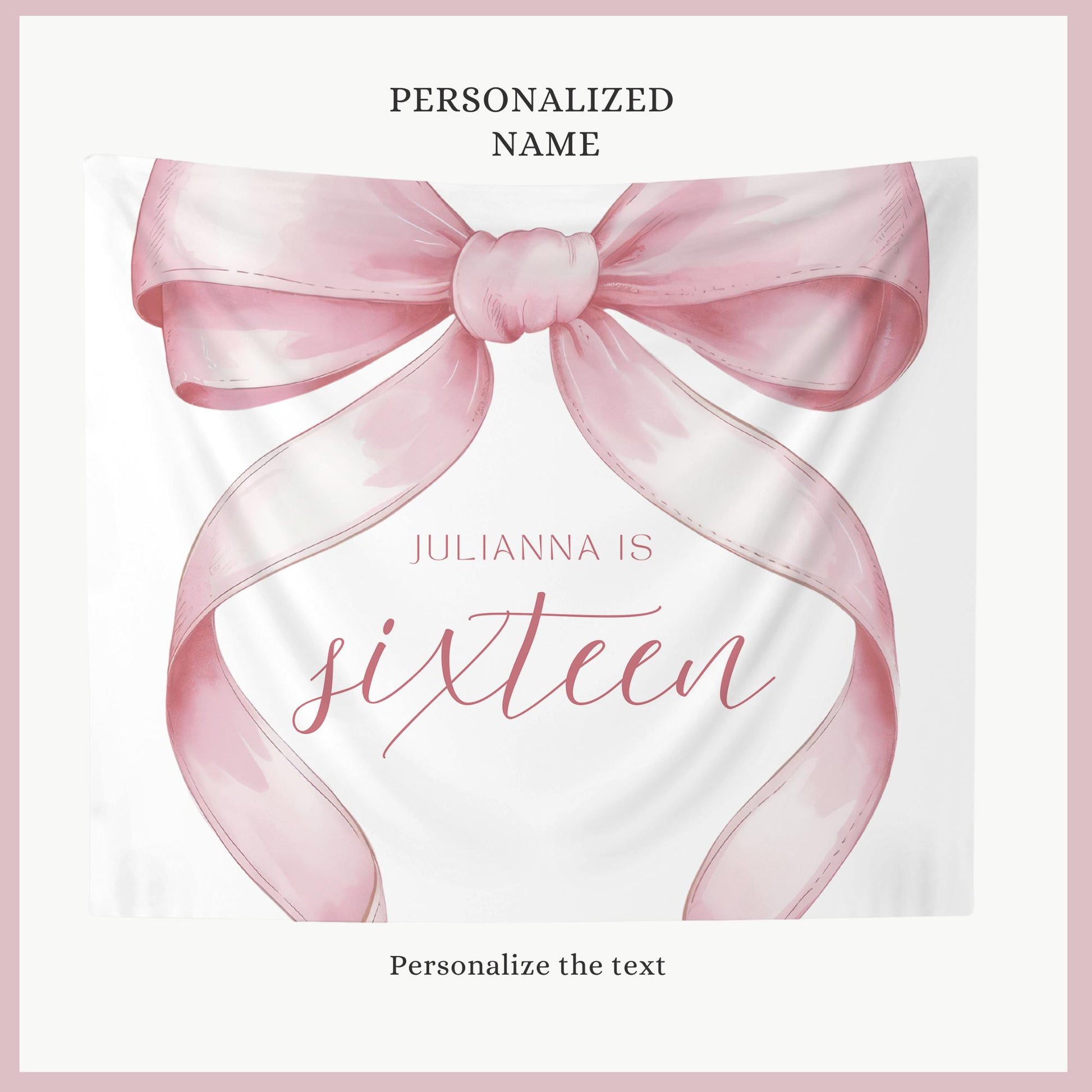 16th birthday Personalized Banner Coquette Party Decor Photo Backdrop 16th Birthday Sign sixteenth Pink Bow Birthday Sweet Sixteen
