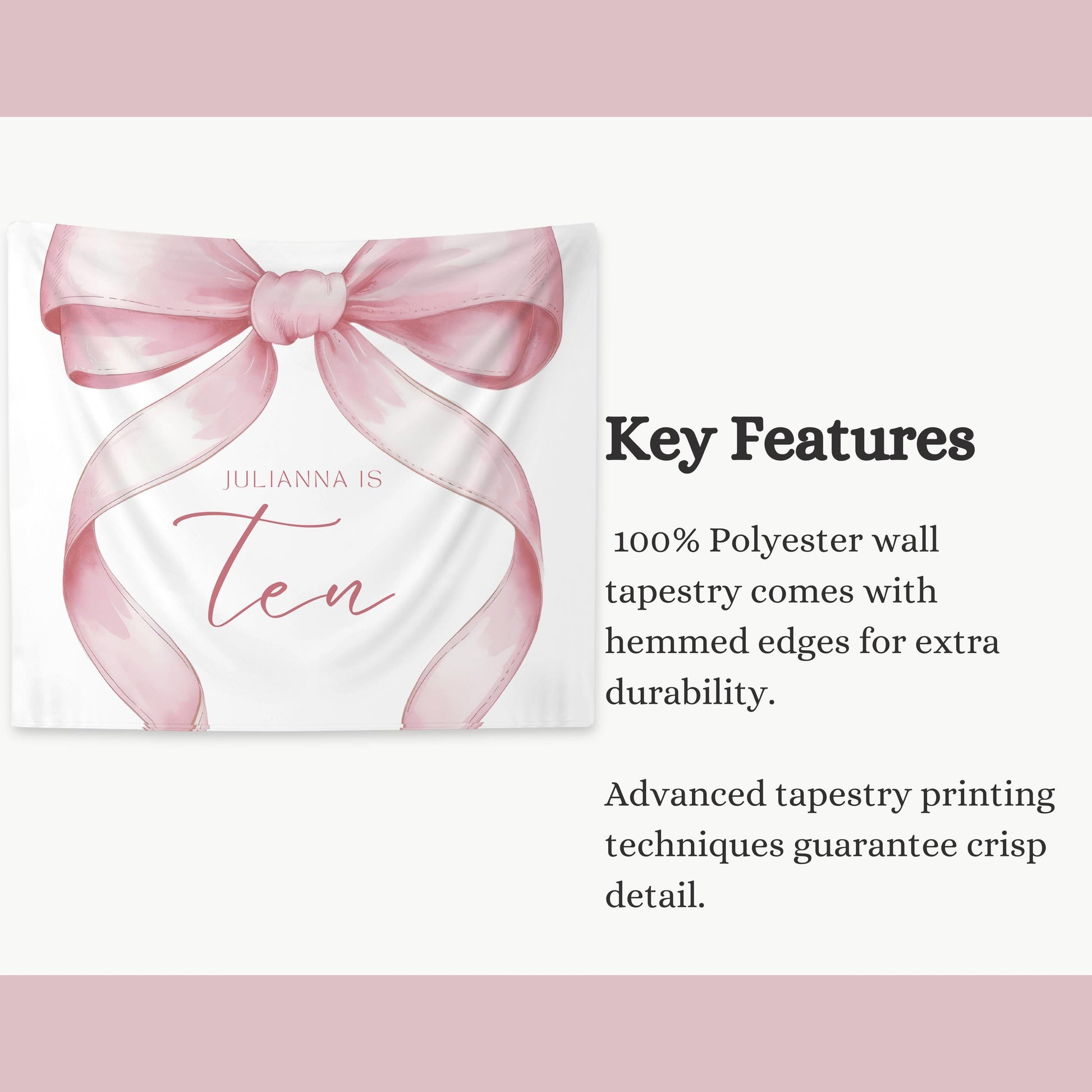 10 Year Old Girl Birthday Personalized Banner Pink Coquette 10th Birthday Girl tenth Pink Bow Birthday Tween Birthday Party photo Backdrop