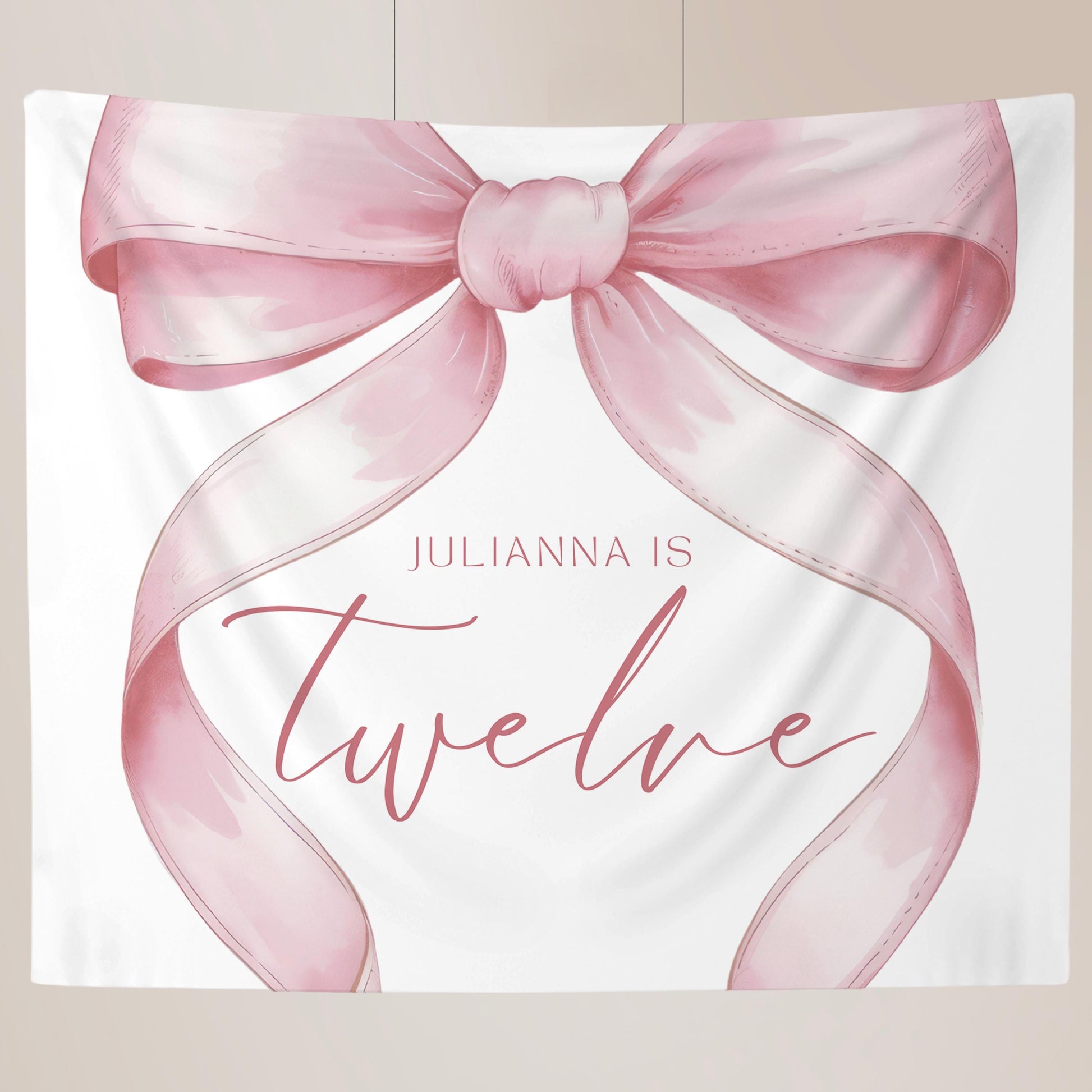12 Year Old Girl Birthday custom Banner Pink Coquette 12th Birthday Girl twelfth Pink Bow Birthday Tween Birthday Party photo Backdrop