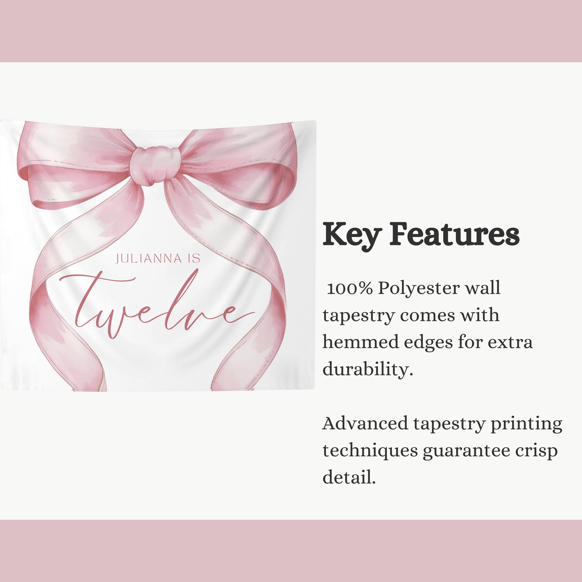 12 Year Old Girl Birthday custom Banner Pink Coquette 12th Birthday Girl twelfth Pink Bow Birthday Tween Birthday Party photo Backdrop