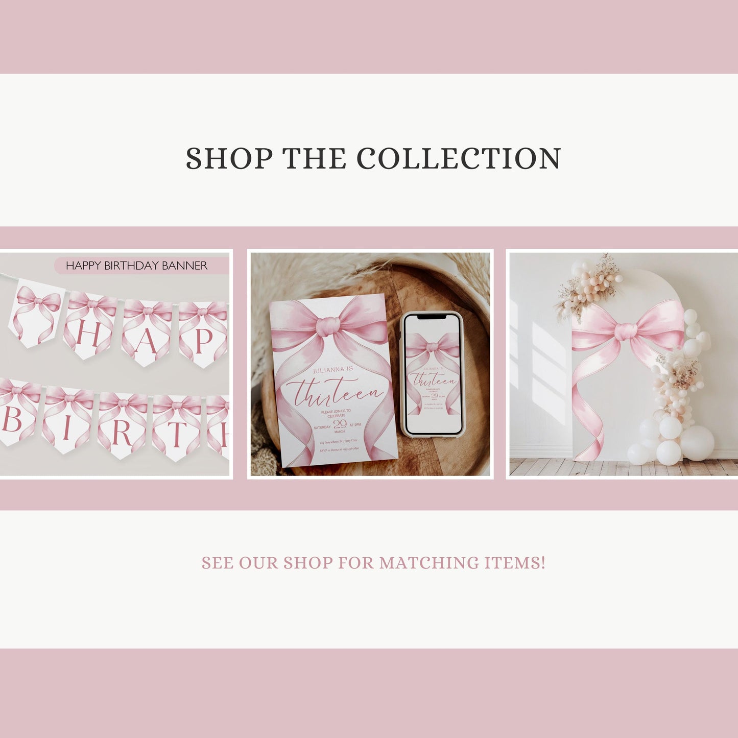 13th Birthday custom Banner Pink Coquette 13 Year Old Girl Birthday thirteenth Pink Bow Birthday Teen Birthday Party photo Backdrop