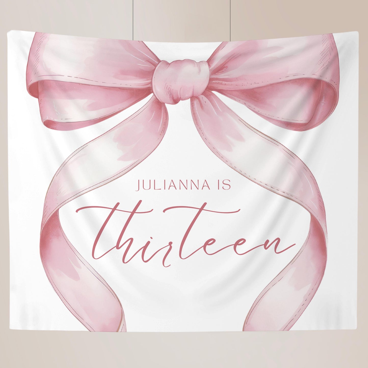 13th Birthday custom Banner Pink Coquette 13 Year Old Girl Birthday thirteenth Pink Bow Birthday Teen Birthday Party photo Backdrop