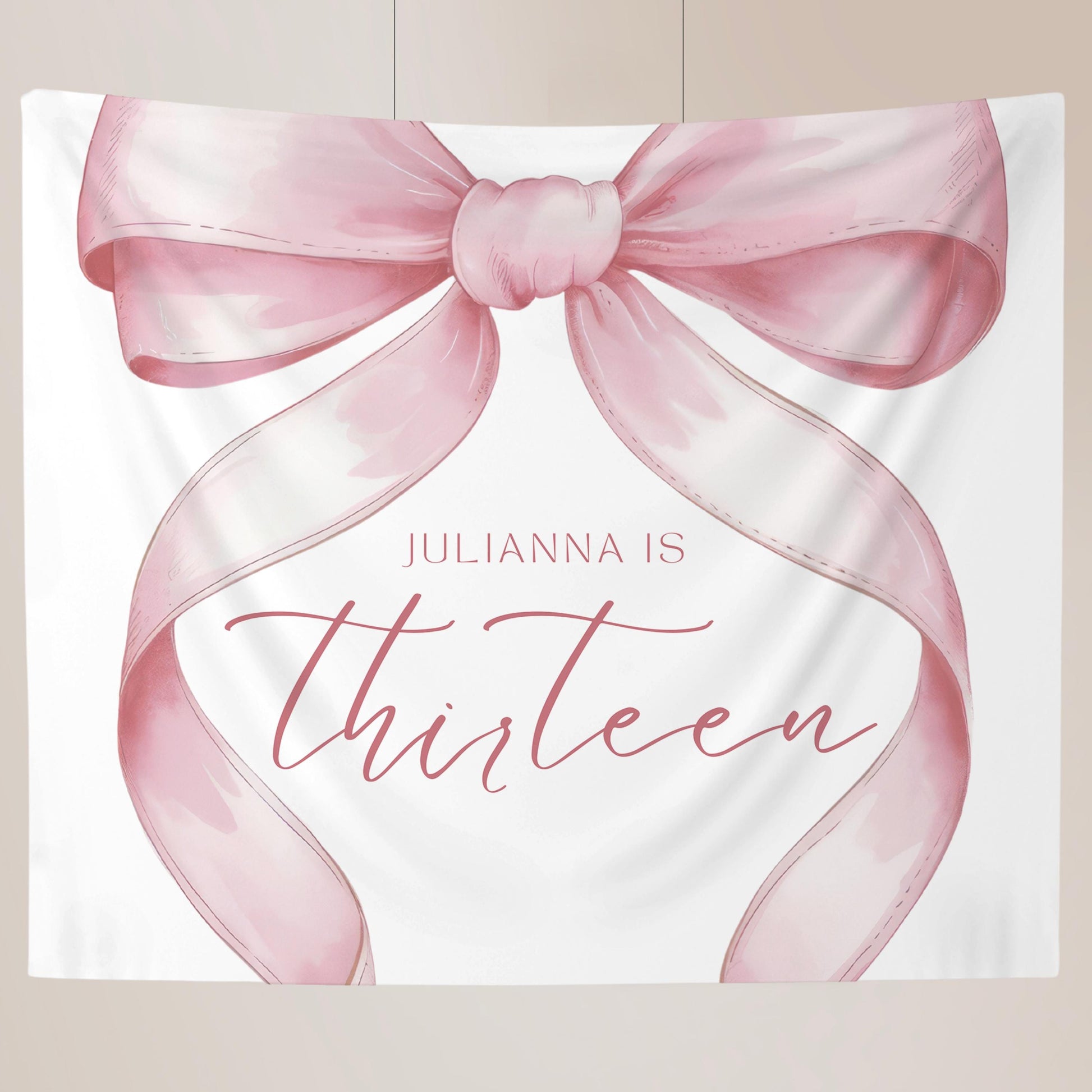 13th Birthday custom Banner Pink Coquette 13 Year Old Girl Birthday thirteenth Pink Bow Birthday Teen Birthday Party photo Backdrop