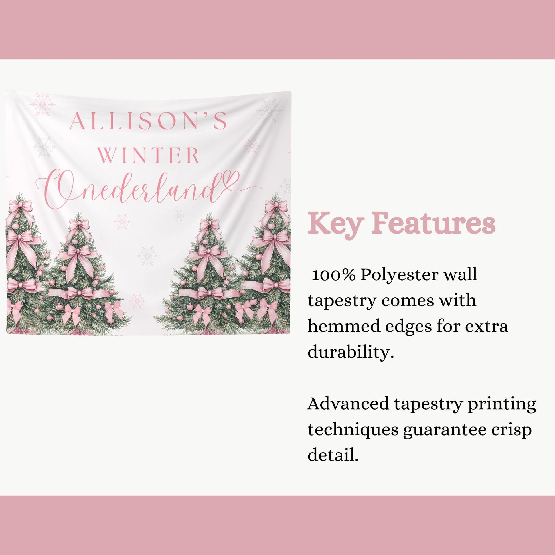 Winter Onederland Birthday Personalized Banner 1st Birthday Winter Wonderland Party Decor Photo Backdrop Winter Custom Pink First Birthday