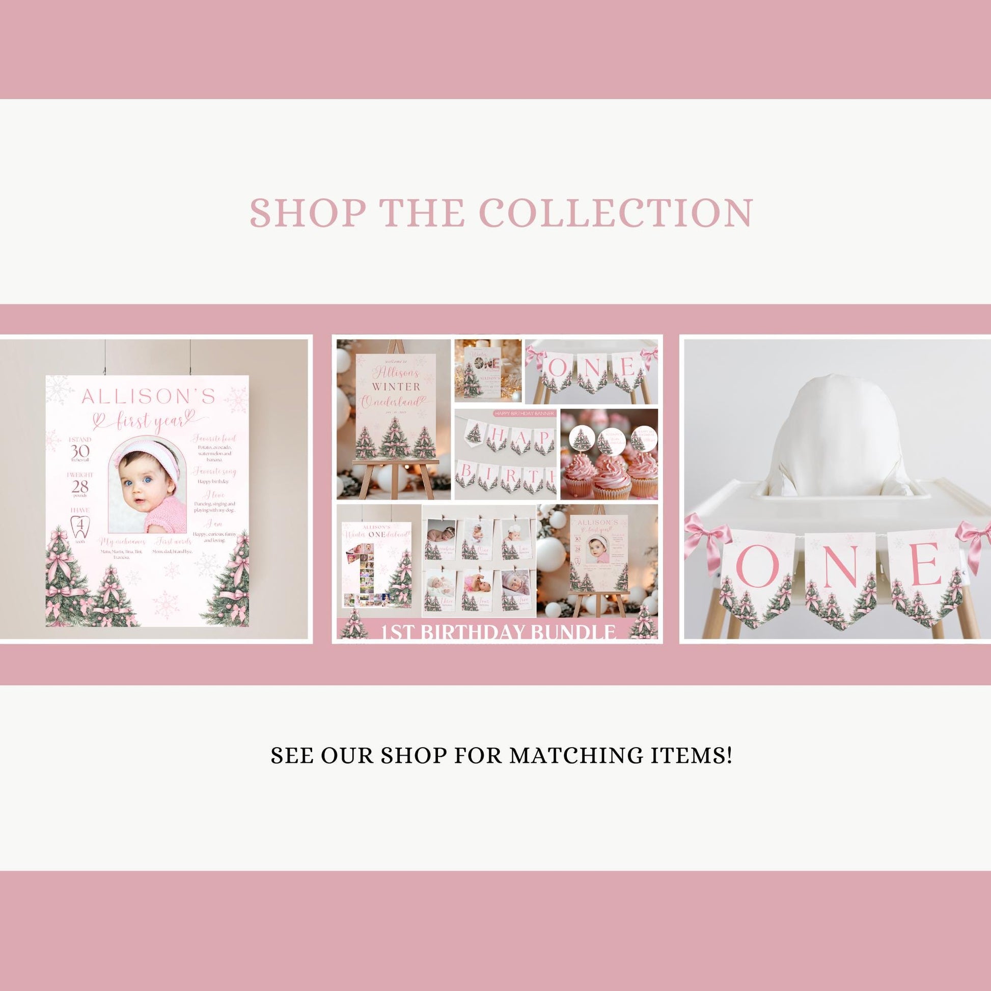 Winter Onederland Birthday Personalized Banner 1st Birthday Winter Wonderland Party Decor Photo Backdrop Winter Custom Pink First Birthday