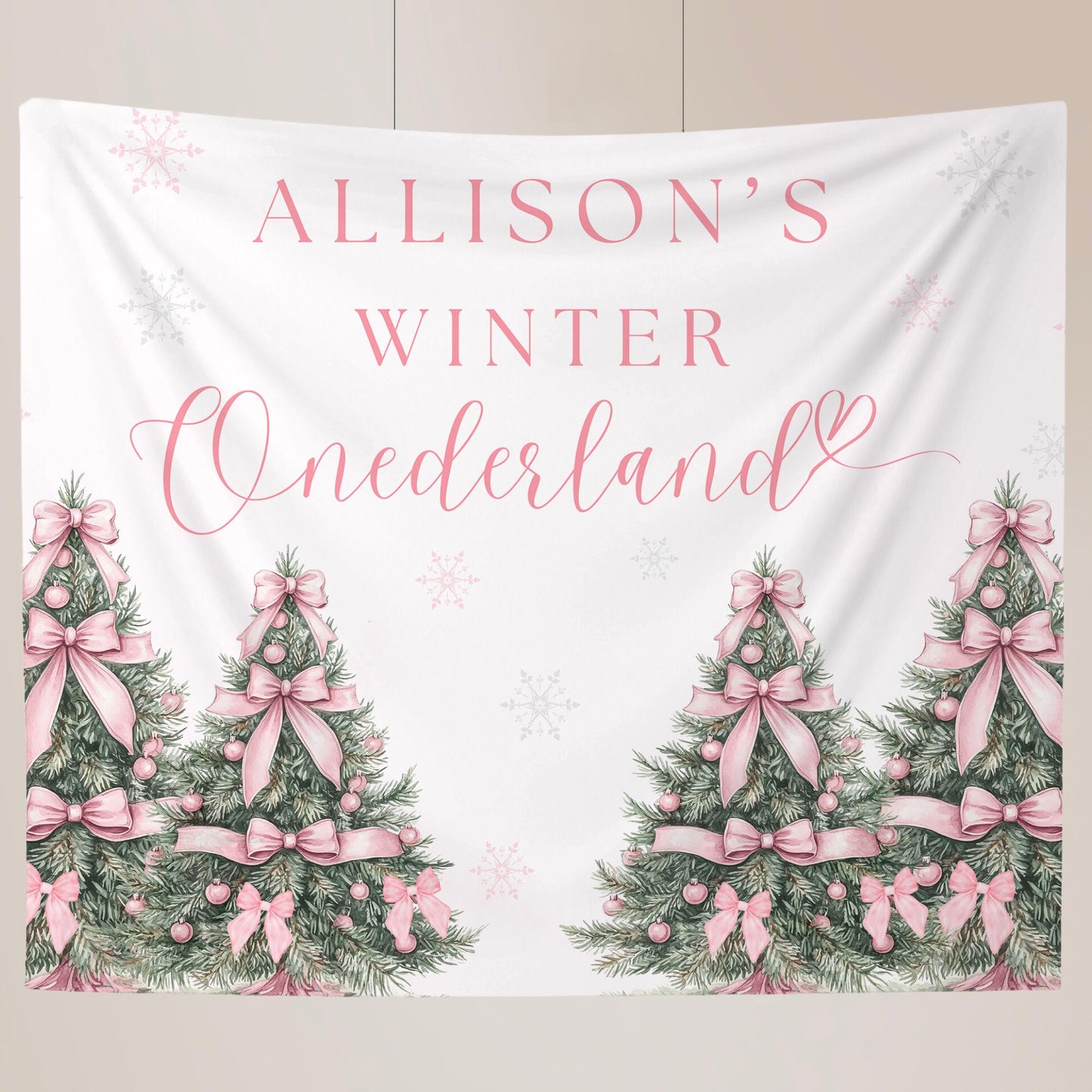Winter Onederland Birthday Personalized Banner 1st Birthday Winter Wonderland Party Decor Photo Backdrop Winter Custom Pink First Birthday