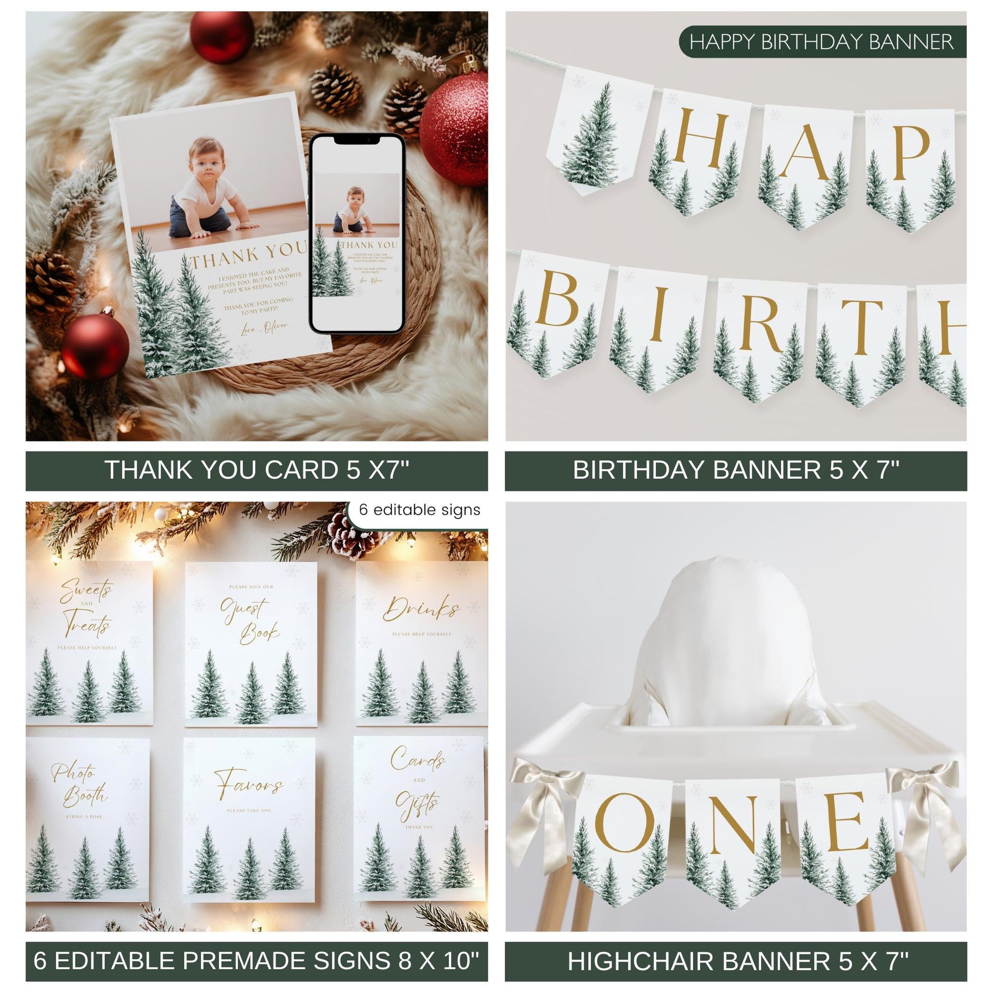 Winter Onederland Birthday Decorations Bundle - Snowflake Party Kit - Editable Templates - First Birthday