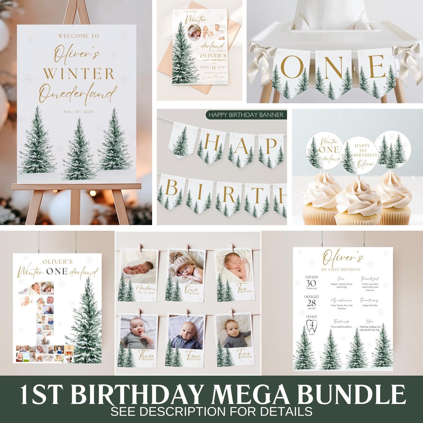 Winter ONEderland Birthday Party Bundle Gender Neutral 1st Birthday First ONEderland Party with Photo Holiday Birthday Winter Wonderland