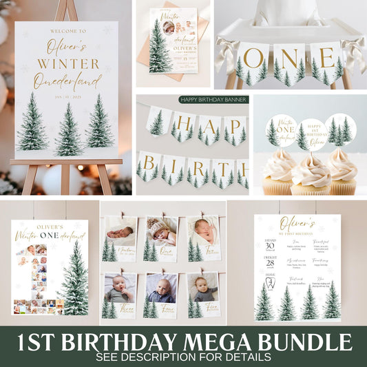 Winter ONEderland Birthday Party Bundle Gender Neutral 1st Birthday First ONEderland Party with Photo Holiday Birthday Winter Wonderland