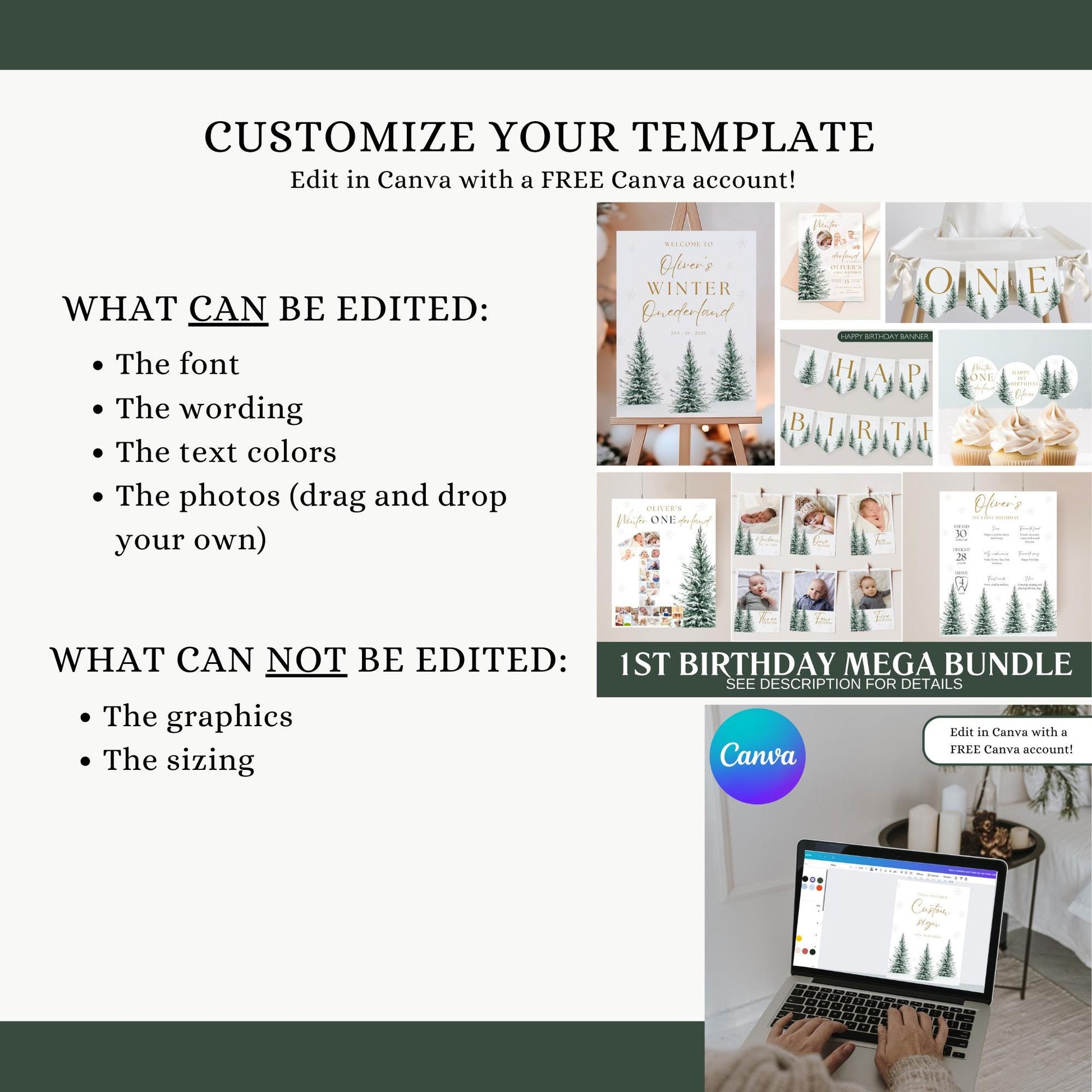 Winter ONEderland Birthday Party Bundle Gender Neutral 1st Birthday First ONEderland Party with Photo Holiday Birthday Winter Wonderland
