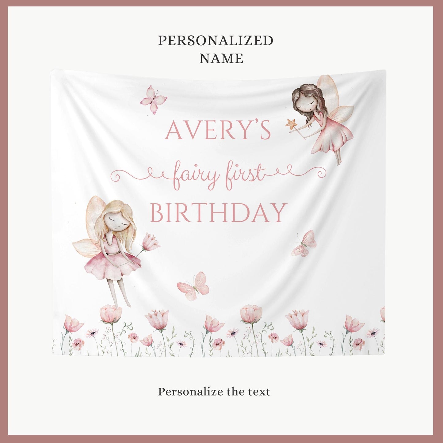 Fairy First Birthday Personalized Banner 1st Birthday Wildflower Fairy Garden Party Decor Backdrop Little Fairy turning One party sign