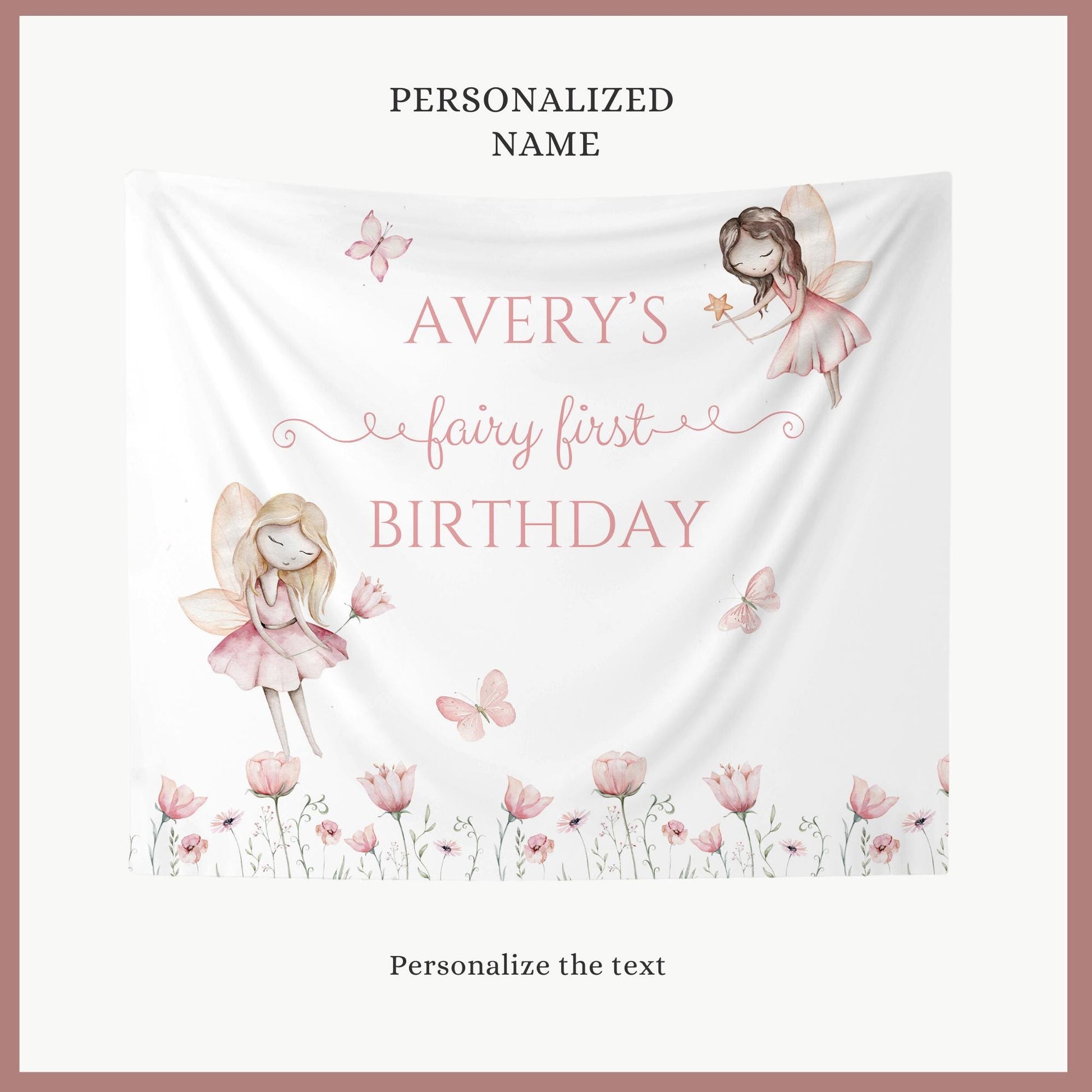 Fairy First Birthday Personalized Banner 1st Birthday Wildflower Fairy Garden Party Decor Backdrop Little Fairy turning One party sign
