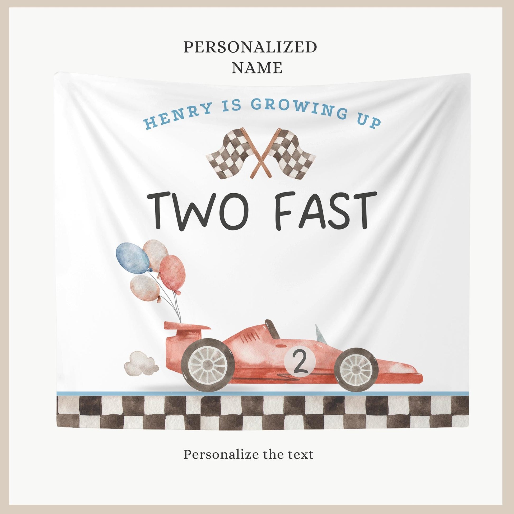 Two Fast Birthday Personalized Banner 2nd Birthday Racecar Party Decor Photo Backdrop Racing Custom Banner Two Fast Two Curious Wall Decor