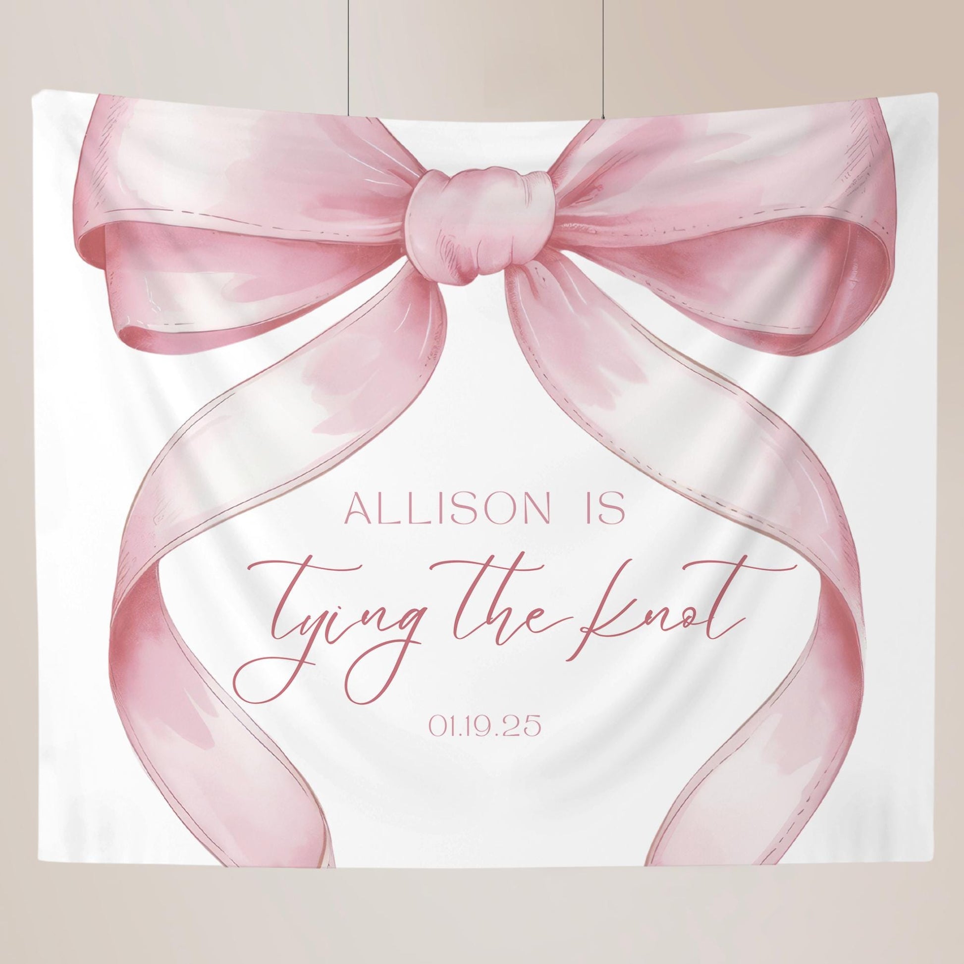 She&#39;s Tying the Knot Bridal Shower Personalized Banner Pink Coquette Party Decor Photo Backdrop Ribbon She&#39;s Tying the Knot Bachelorette