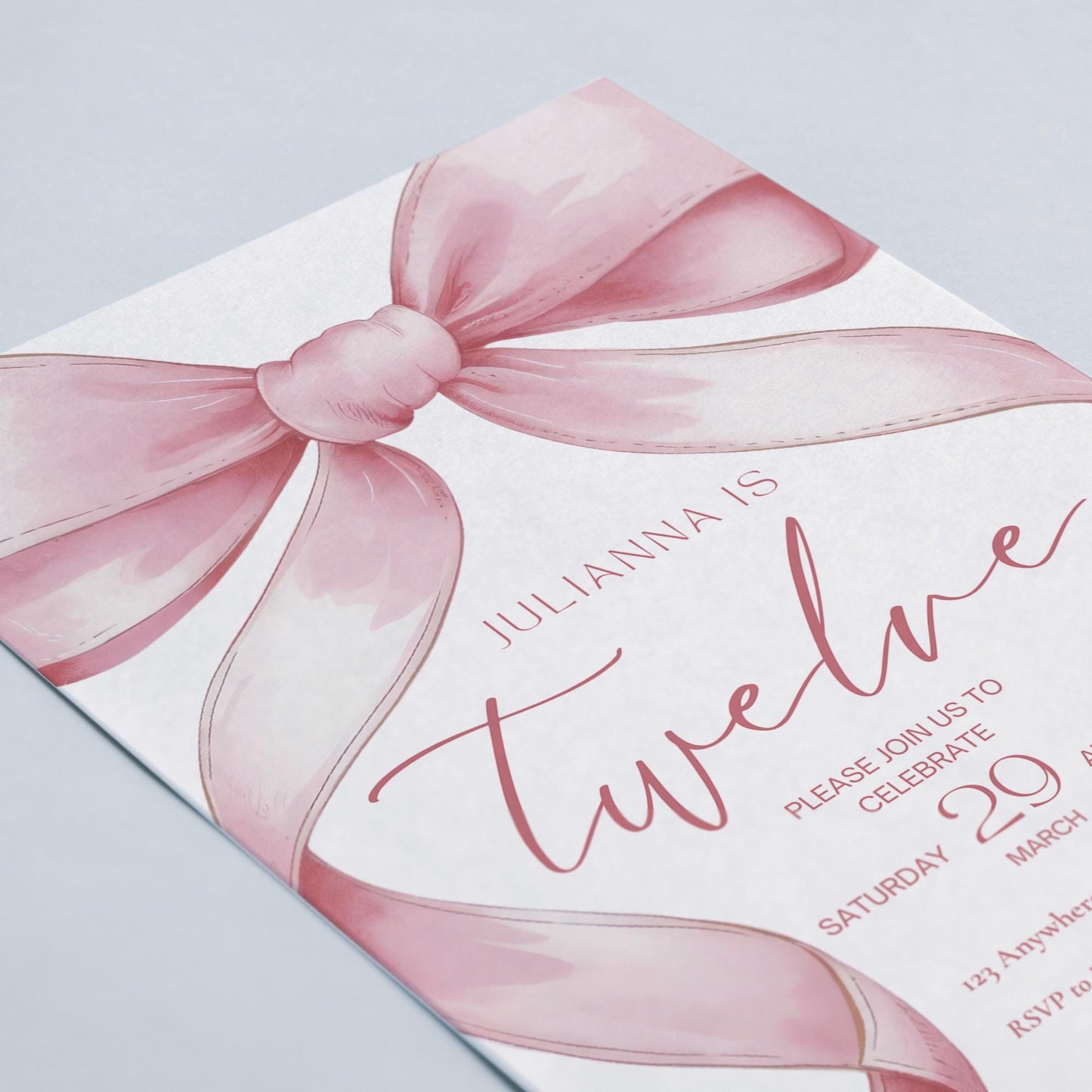 Pink and White Bows Birthday Invitation - Mobile Invite - Fancy Dinner - 11th and 12th Birthday Celebration