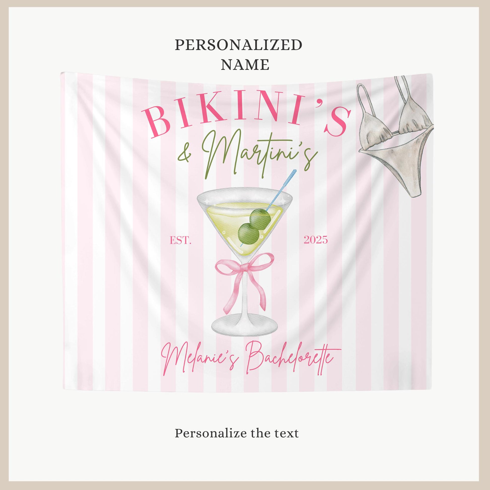 Bikinis and Martinis Bachelorette Custom Banner Martini Bachelorette Party Backdrop Tini&#39;s and Weenies Hen Party Decor Beach Bach Part
