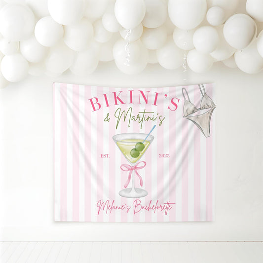 Bikinis and Martinis Bachelorette Custom Banner Martini Bachelorette Party Backdrop Tini&#39;s and Weenies Hen Party Decor Beach Bach Part