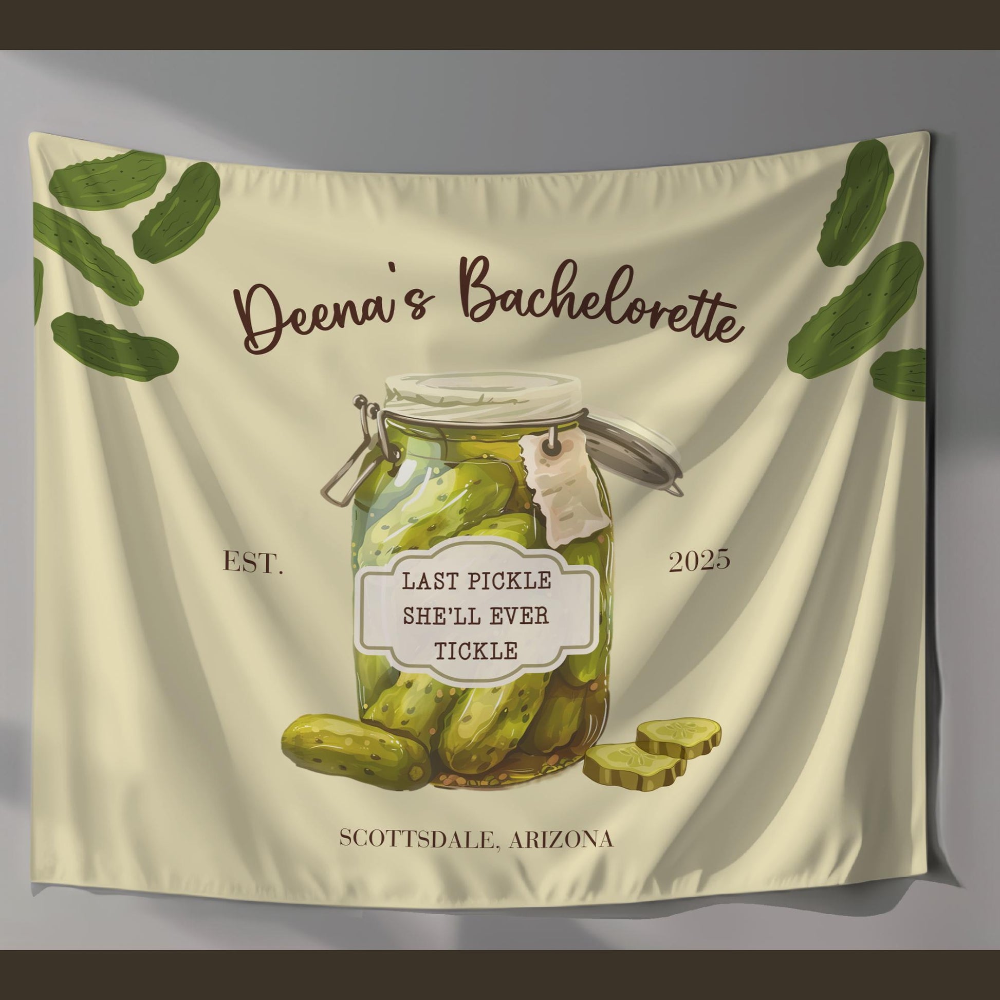 Pickle theme bachelorette Party Custom Banner Last Pickle She&#39;ll ever Tickle personalized decor sign Pickle Decorations Pickle Ball Bach